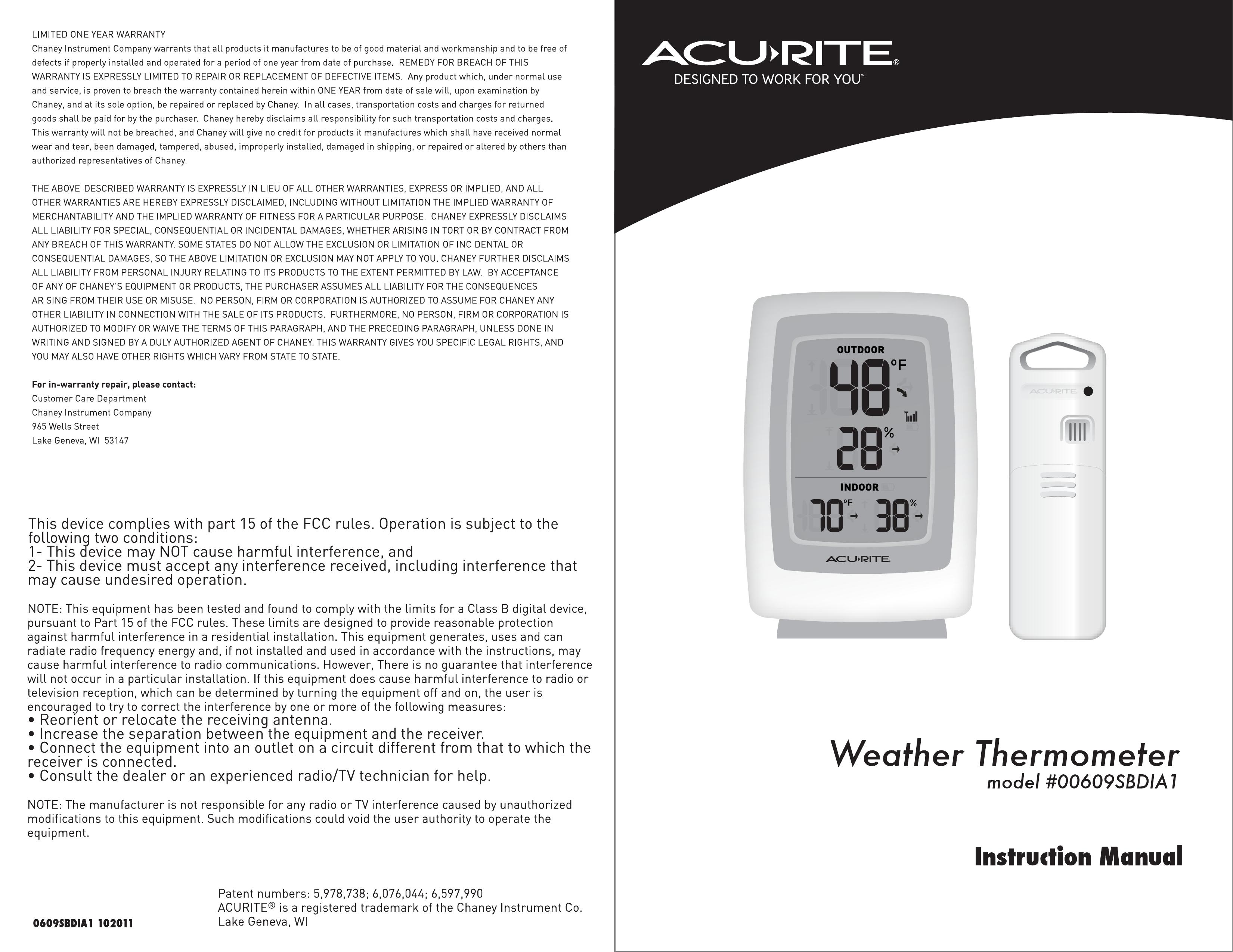 Acu-Rite #00609SBDIA1 Thermometer User Manual