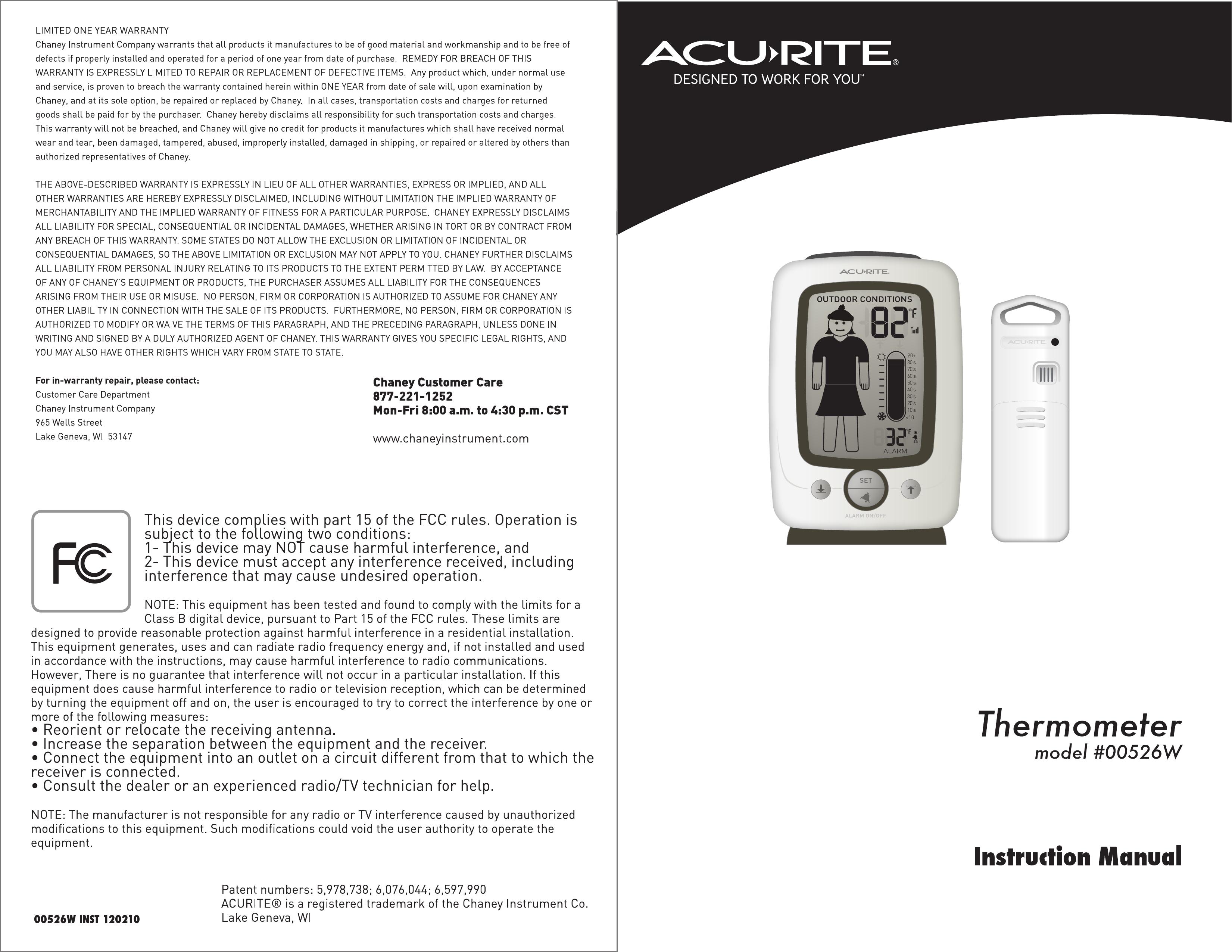 Acu-Rite 00526W Thermometer User Manual