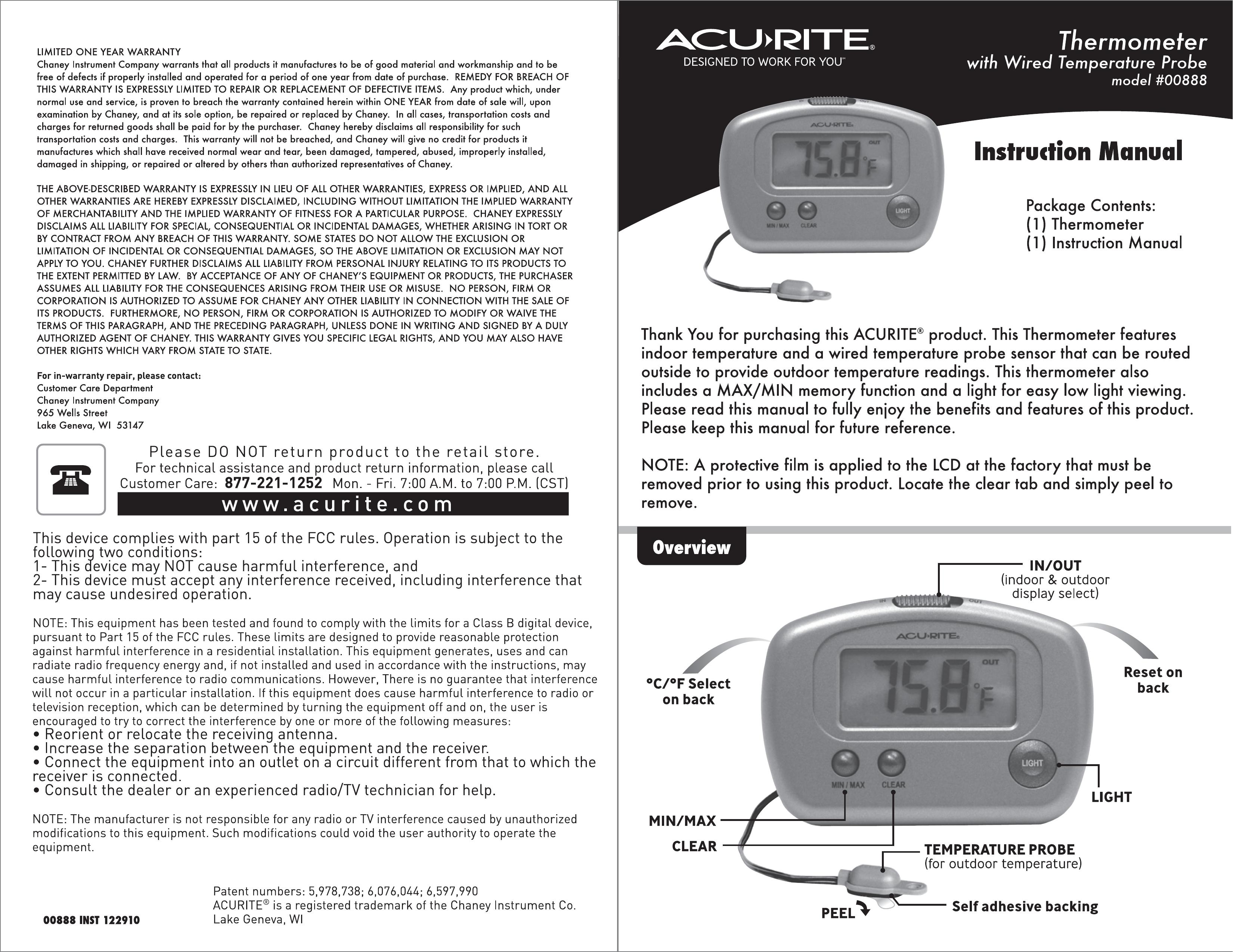 Acu-Rite 888 Thermometer User Manual