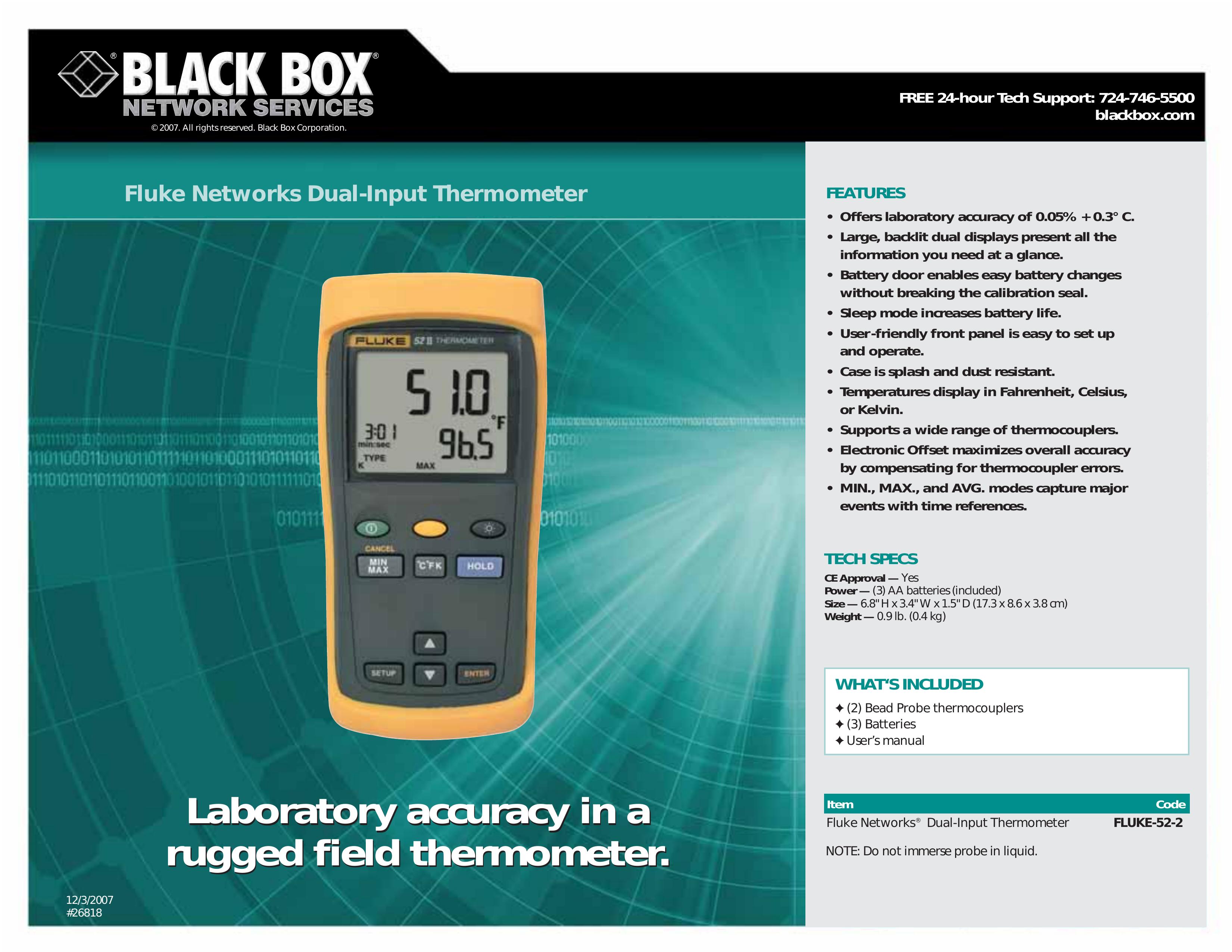 Black Box Dual-Input Thermometer Thermometer User Manual
