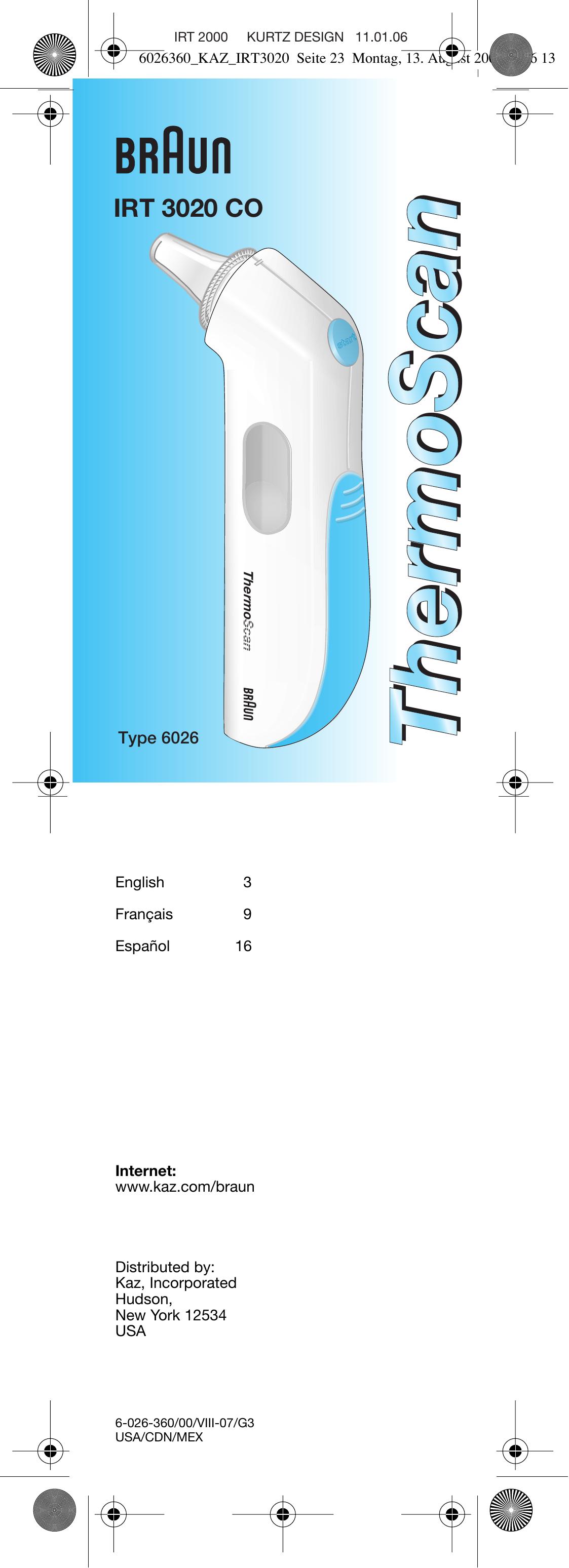 Braun IRT 3020 CO Thermometer User Manual