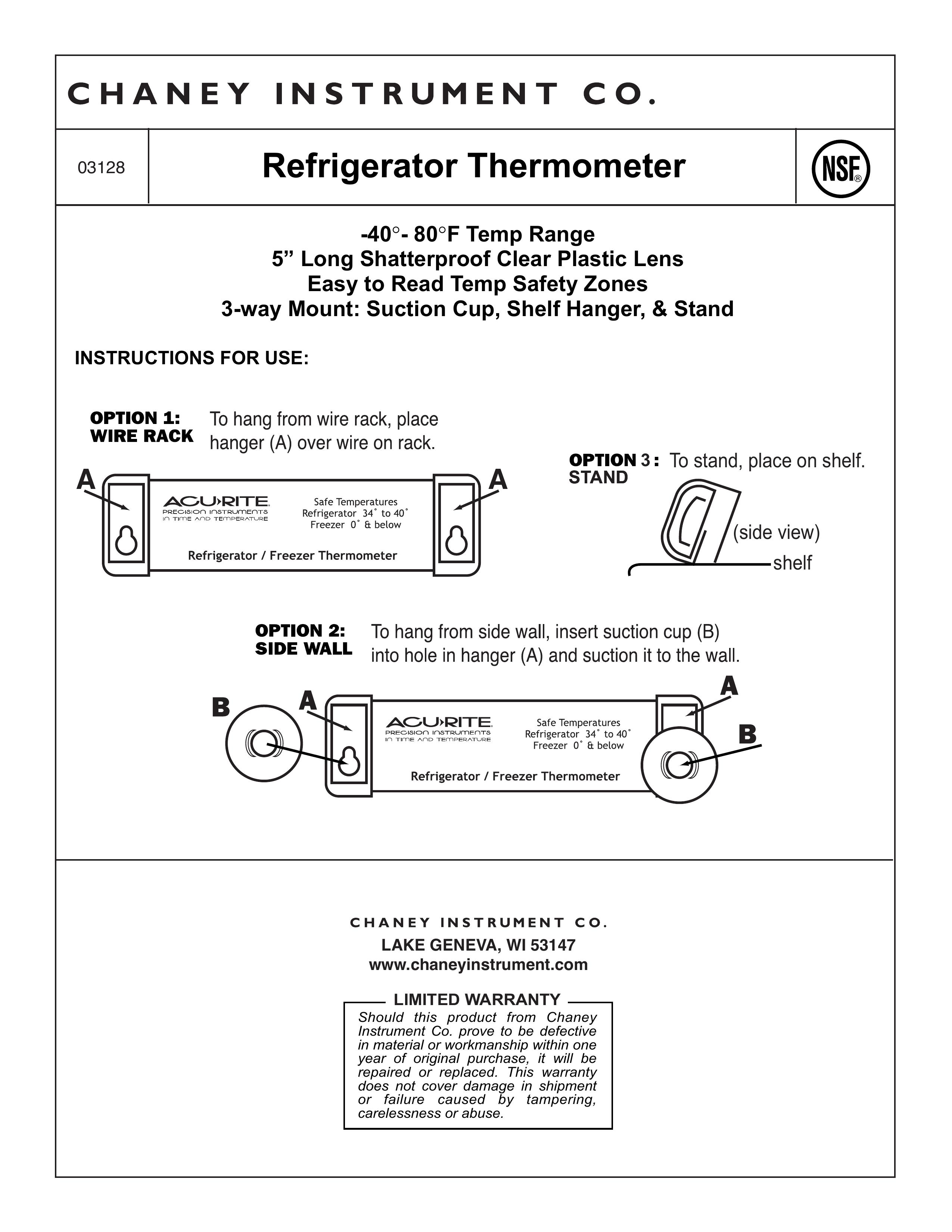 Chaney Instrument 3128 Thermometer User Manual