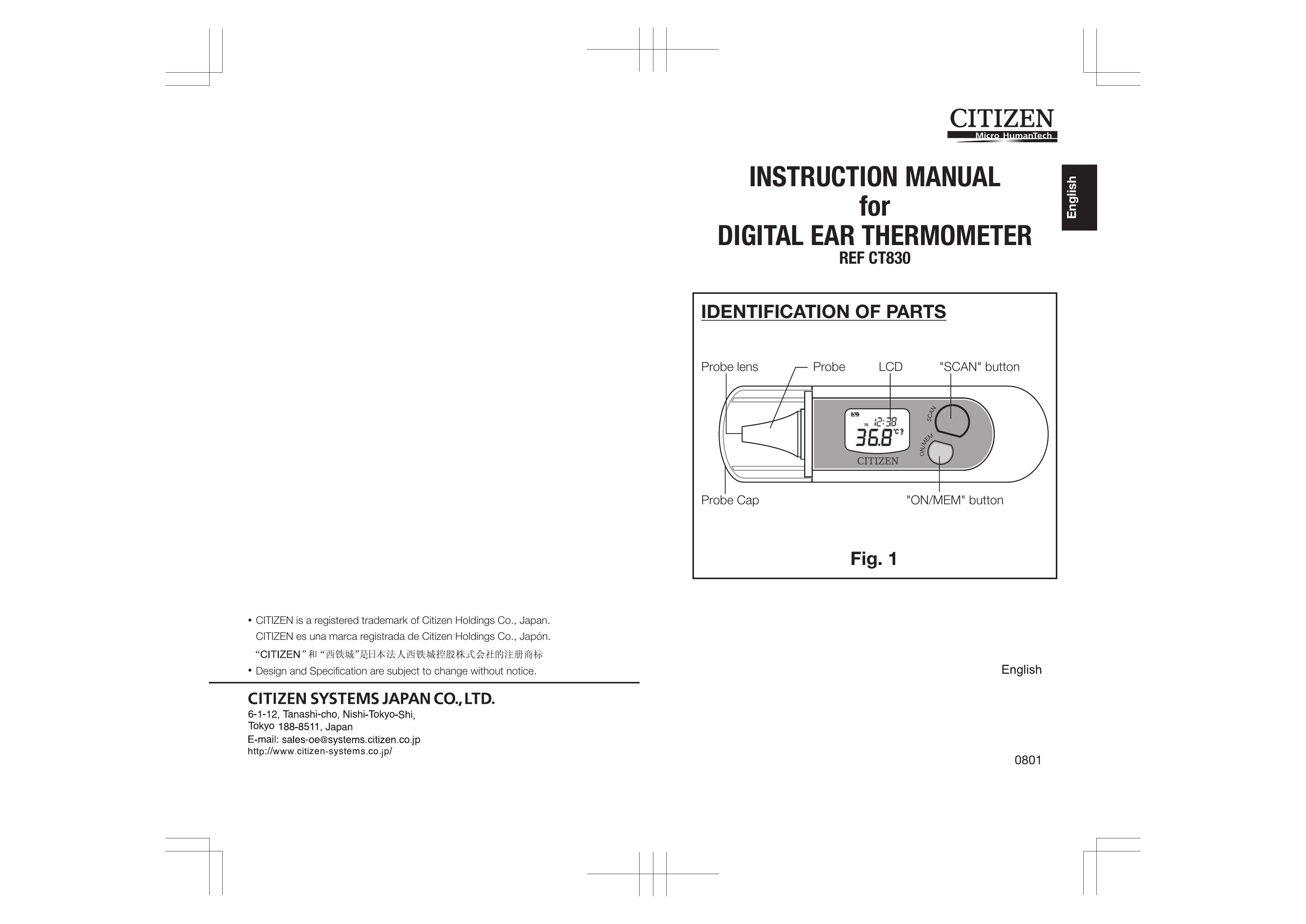 Citizen Systems CT830 Thermometer User Manual