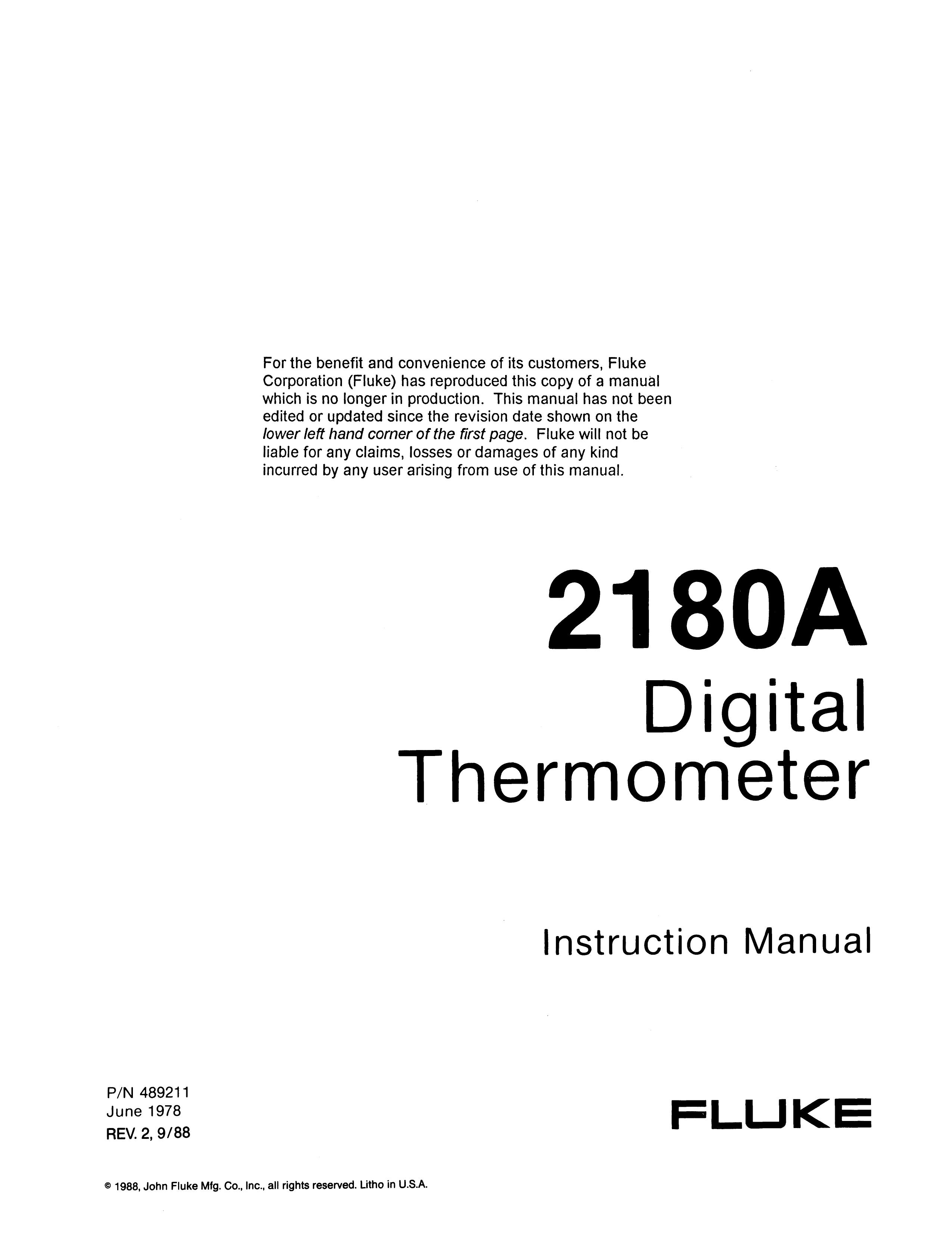 Fluke 2180A Thermometer User Manual