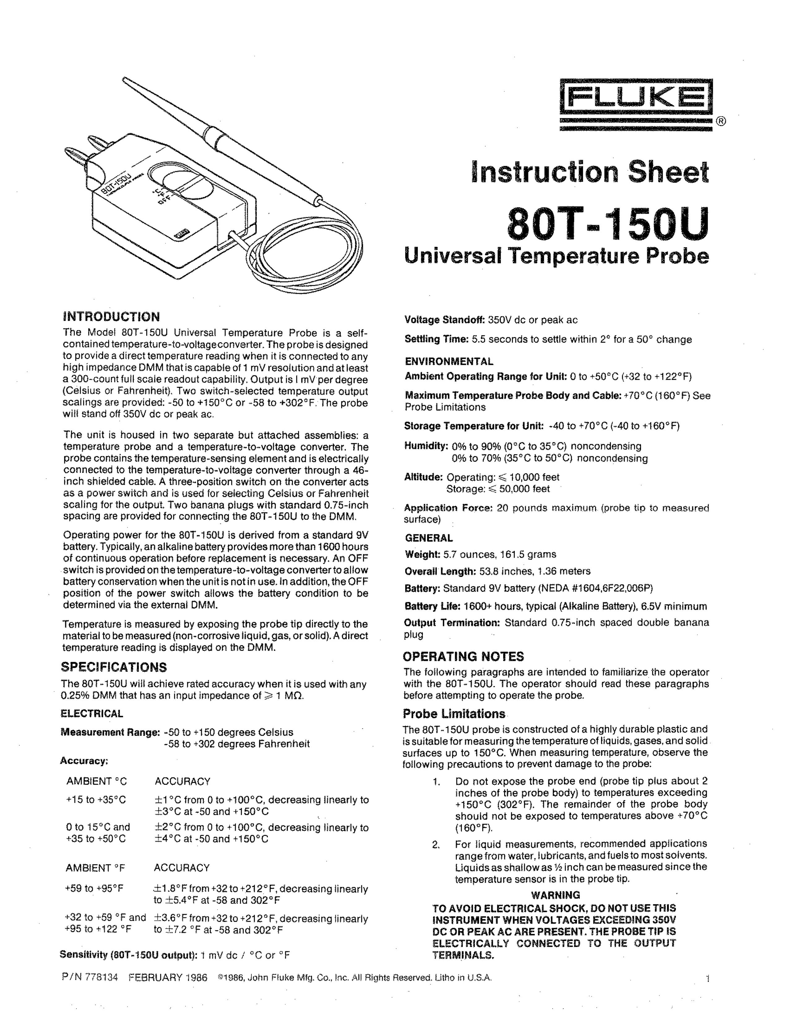 Fluke 80t-150u Thermometer User Manual