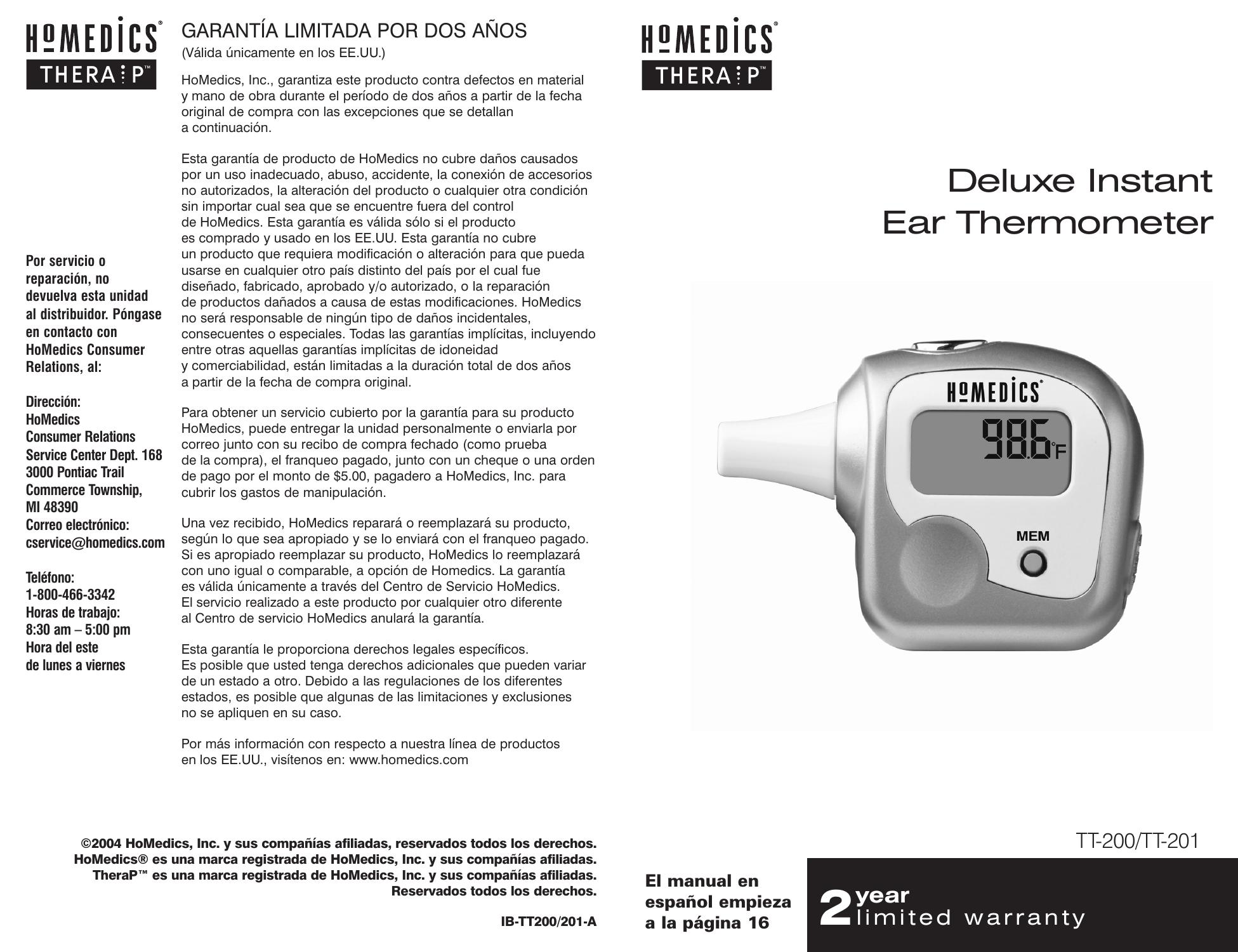 HoMedics TT-201 Thermometer User Manual
