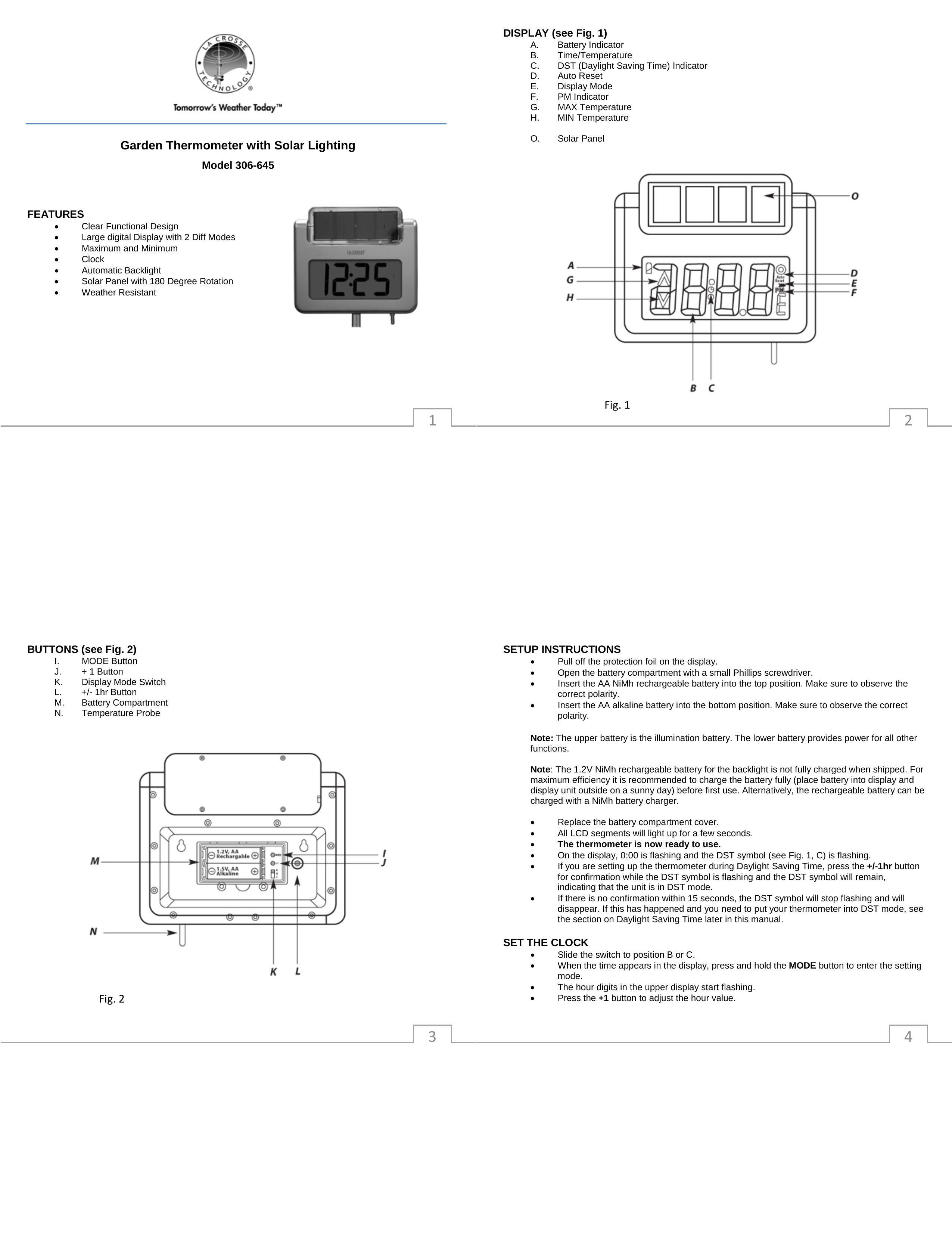 La Crosse Technology 306-645 Thermometer User Manual