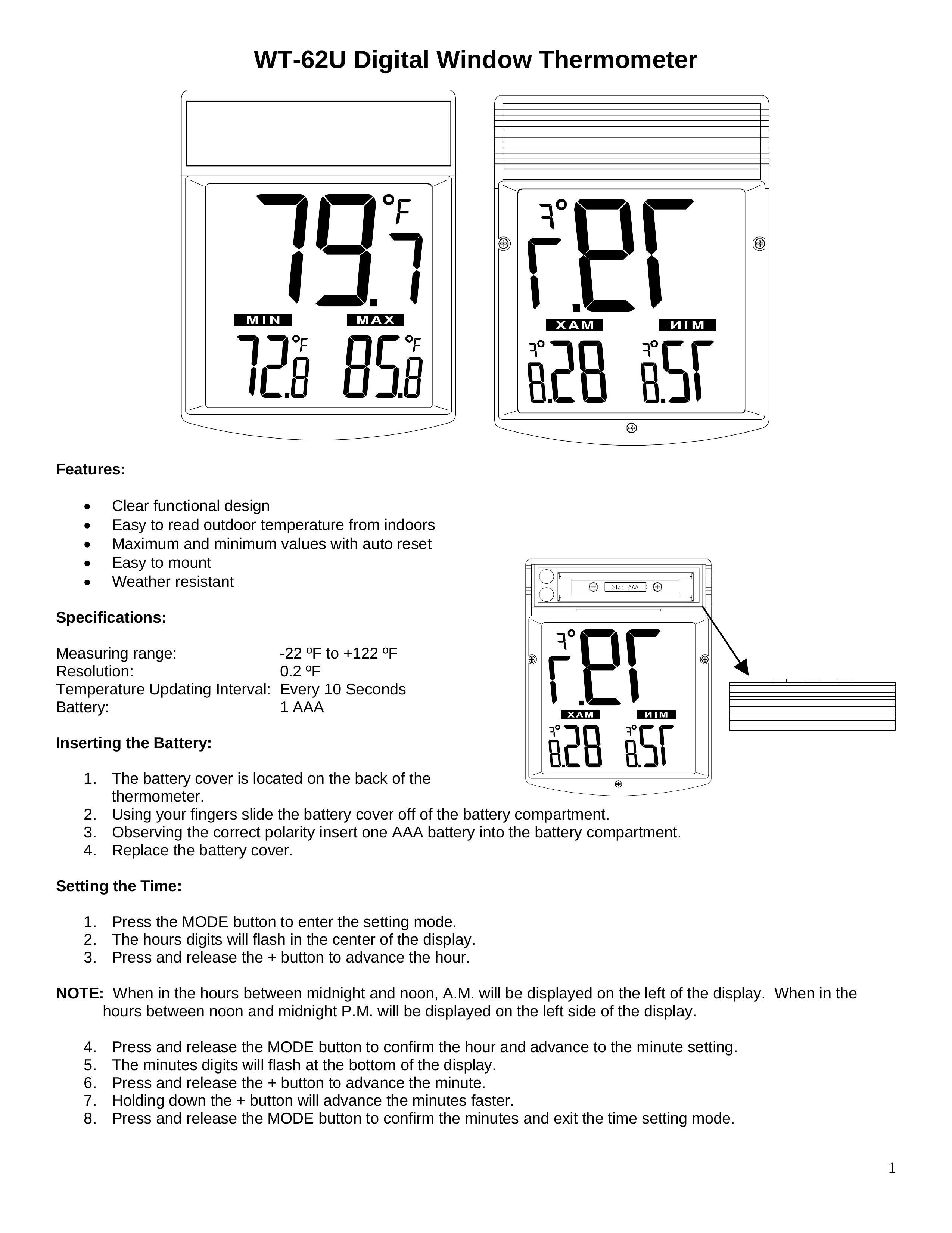 La Crosse Technology WT-62U Thermometer User Manual