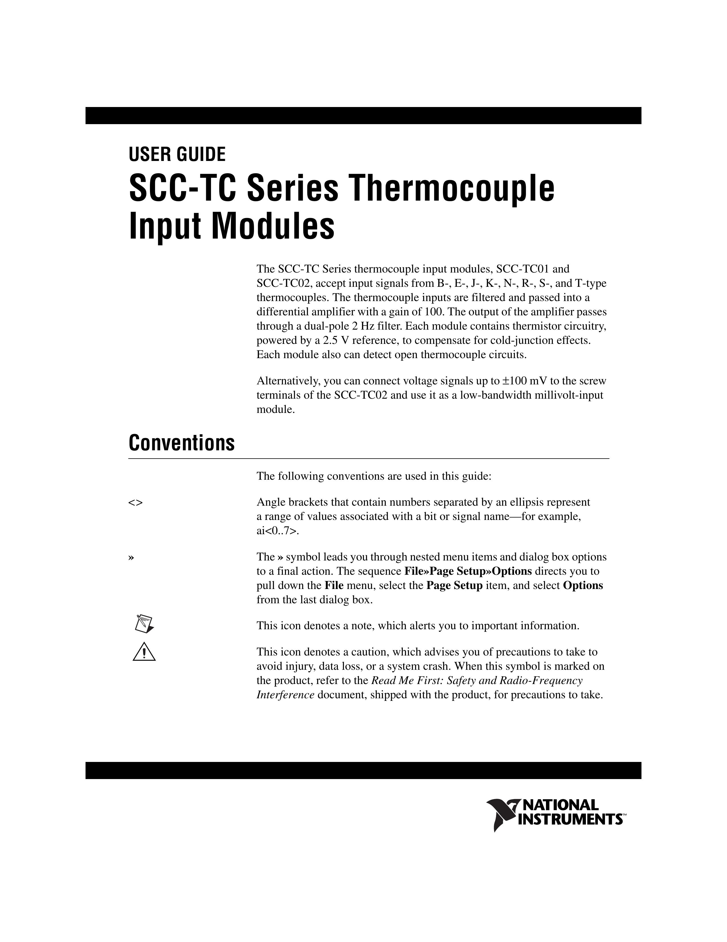 National Instruments SCC-TC Series Thermocouple Input Modules Thermometer User Manual