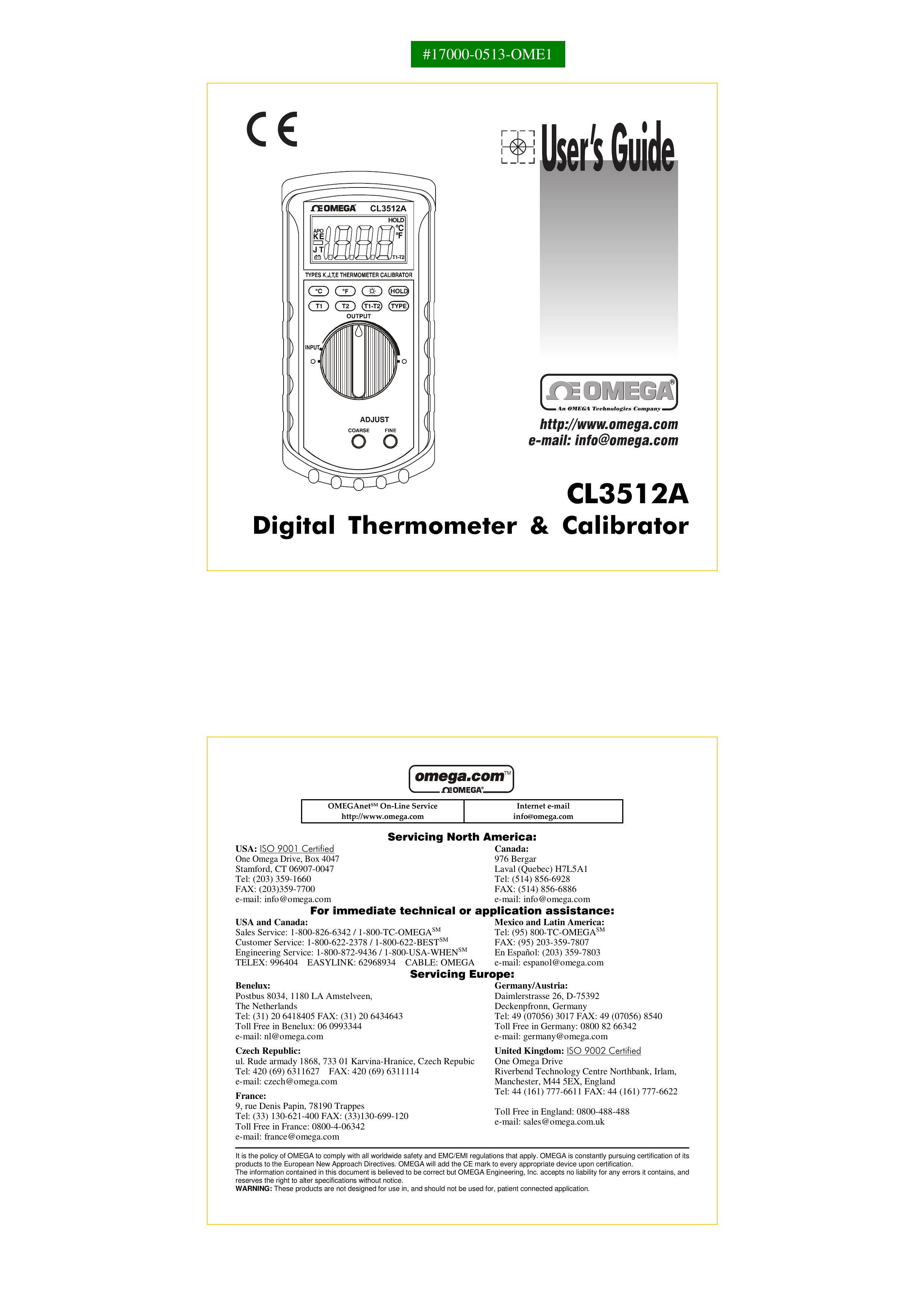 Omega CL3512A Thermometer User Manual