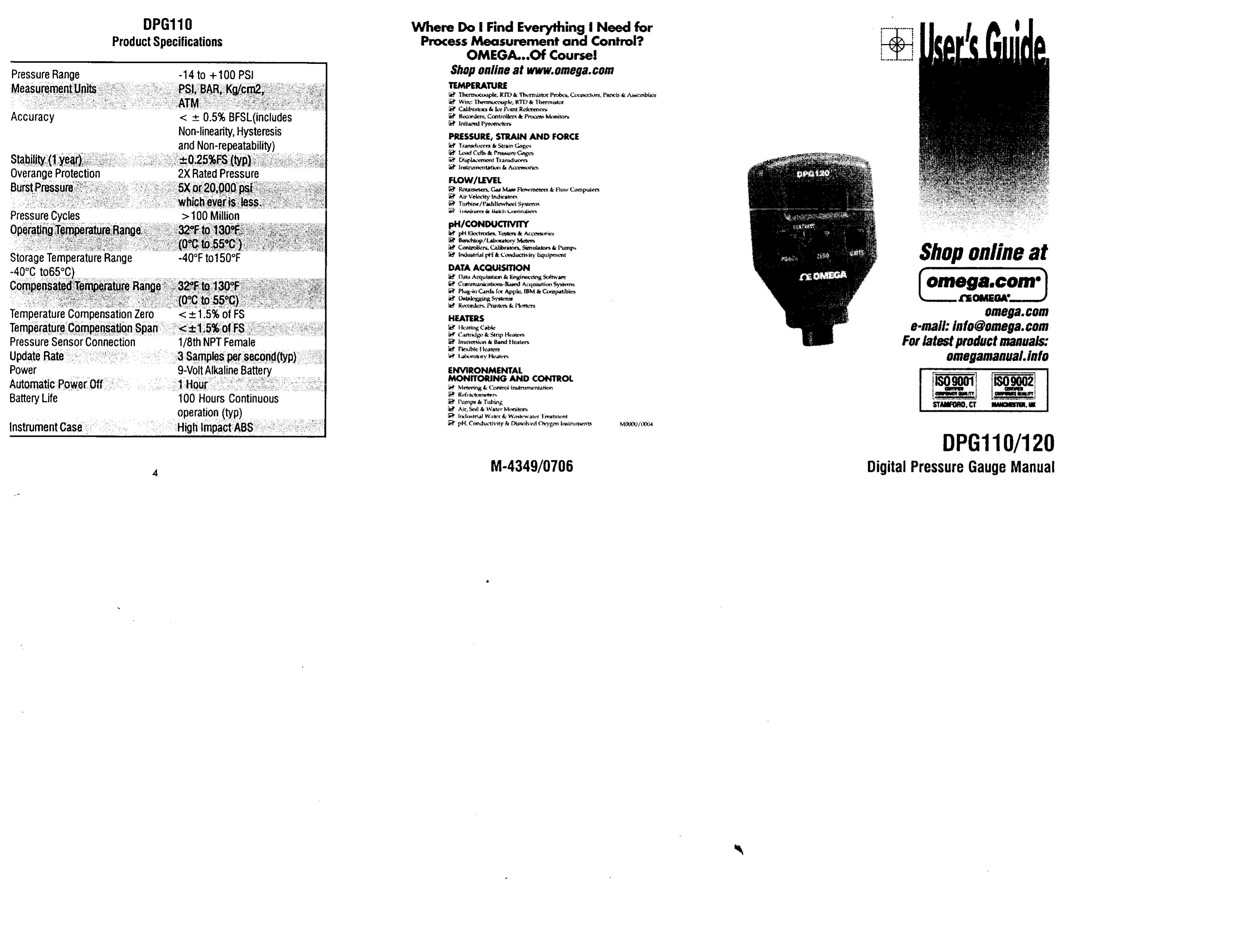 Omega DPG110/120 Thermometer User Manual