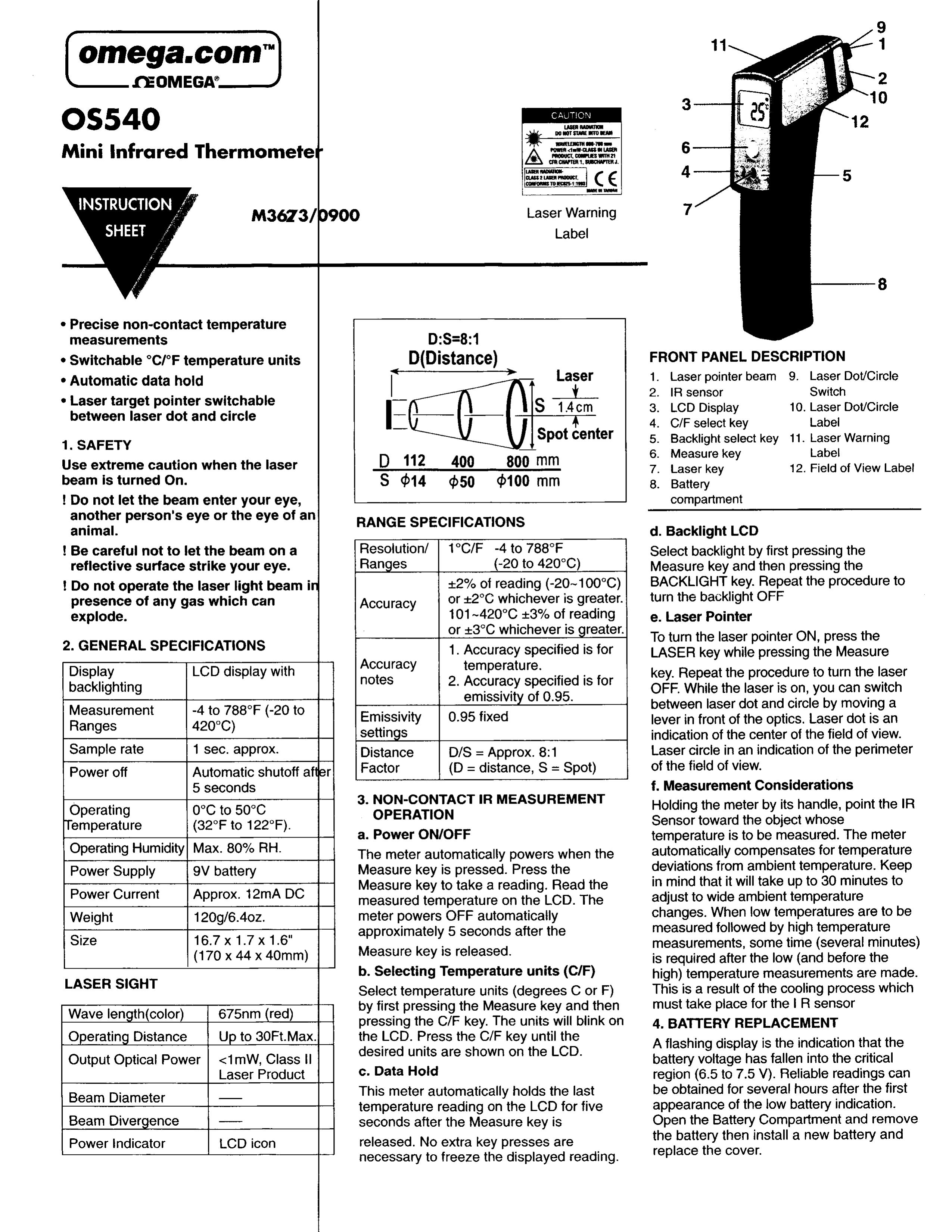 Omega OS540 Thermometer User Manual