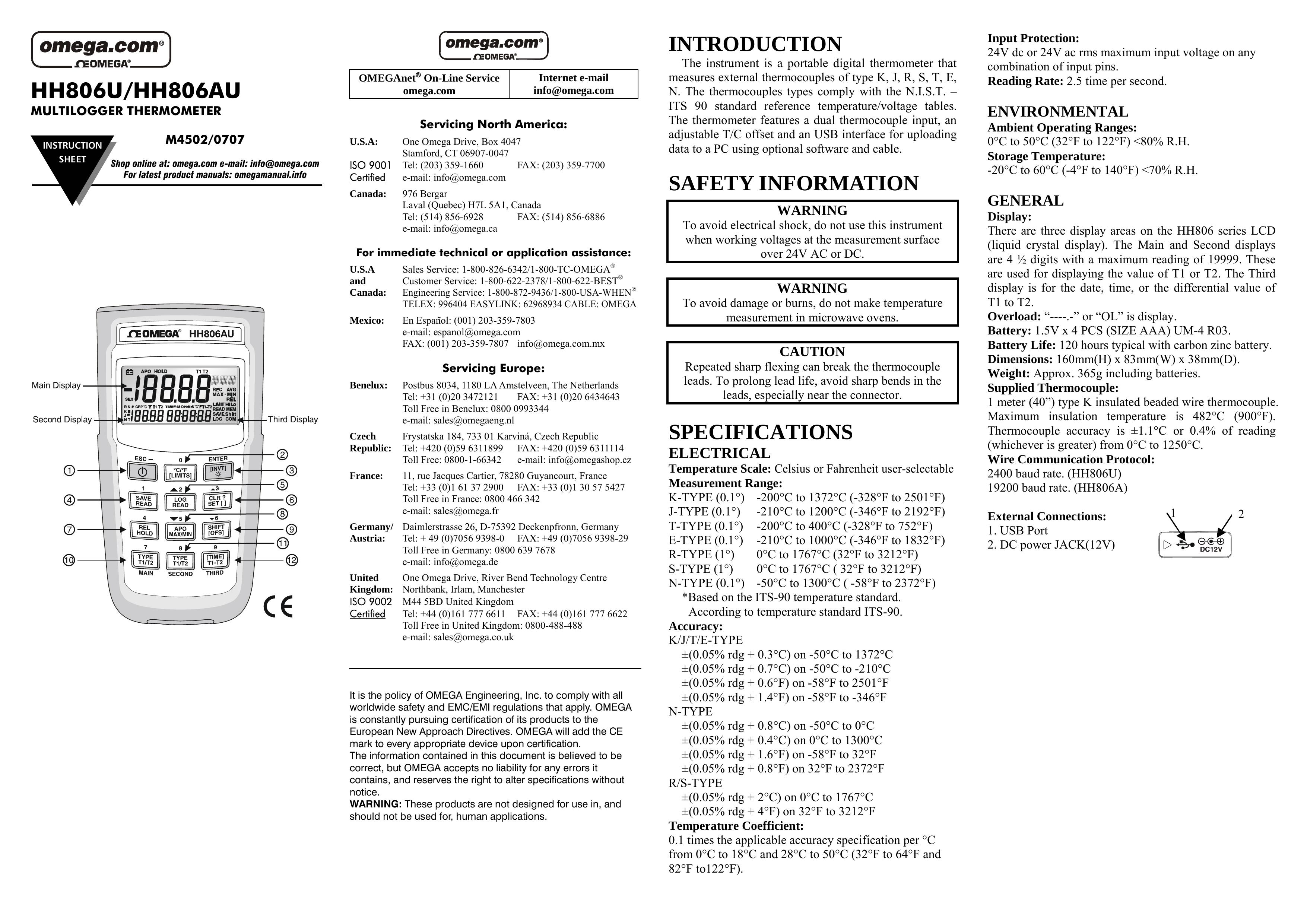 Omega Speaker Systems M4502 Thermometer User Manual