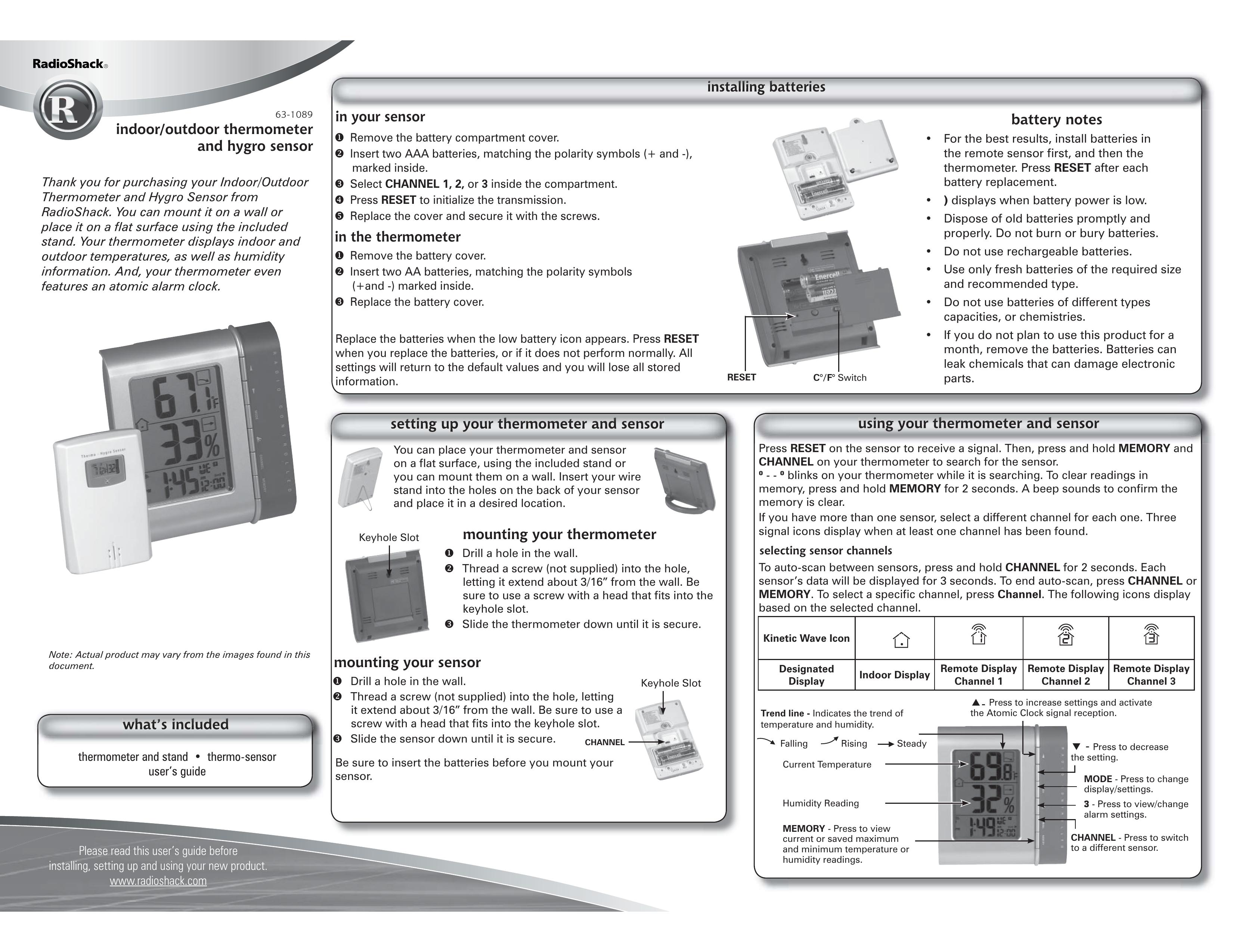 Radio Shack 63-1089 Thermometer User Manual