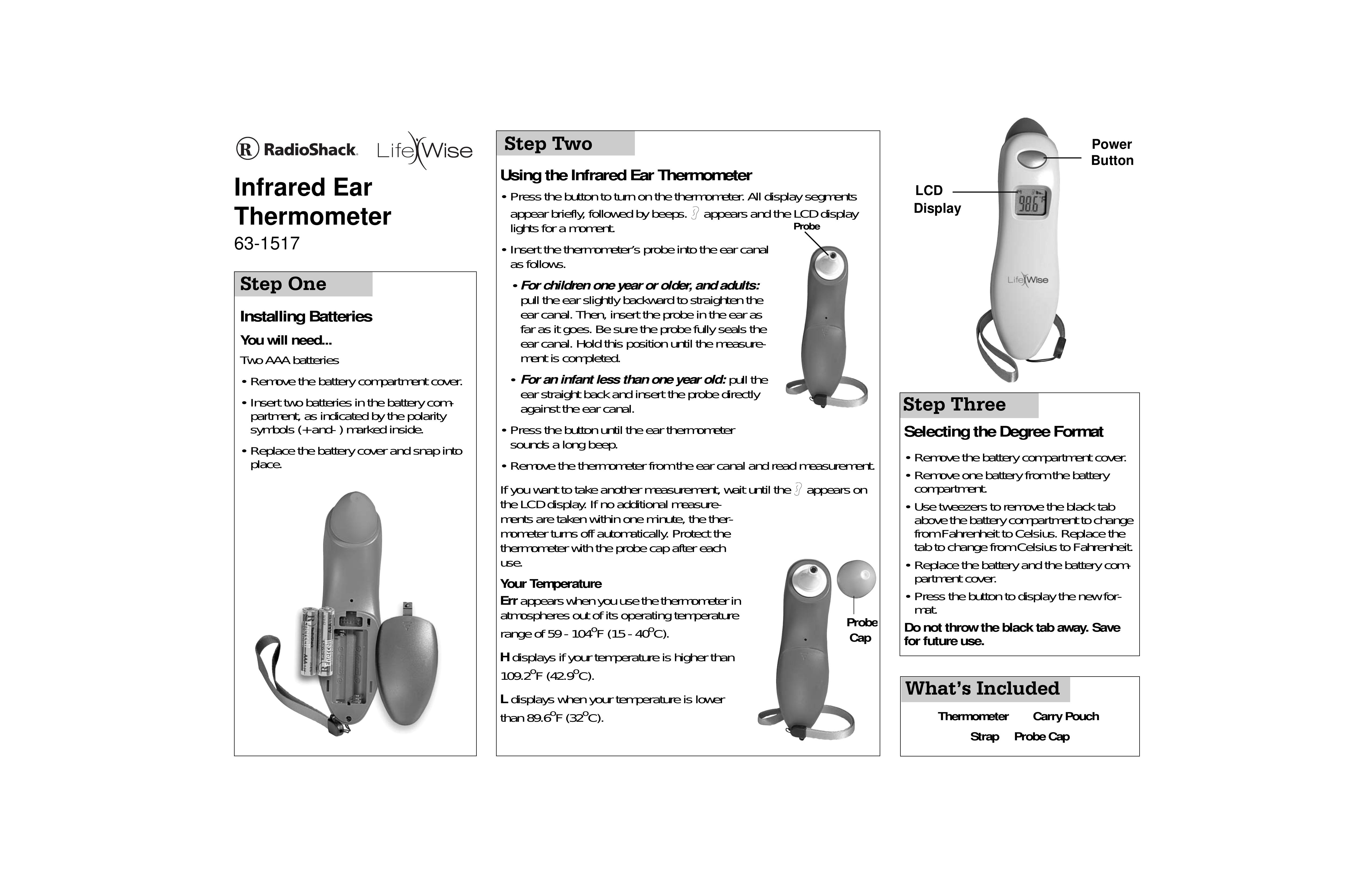 Radio Shack 63-1517 Thermometer User Manual