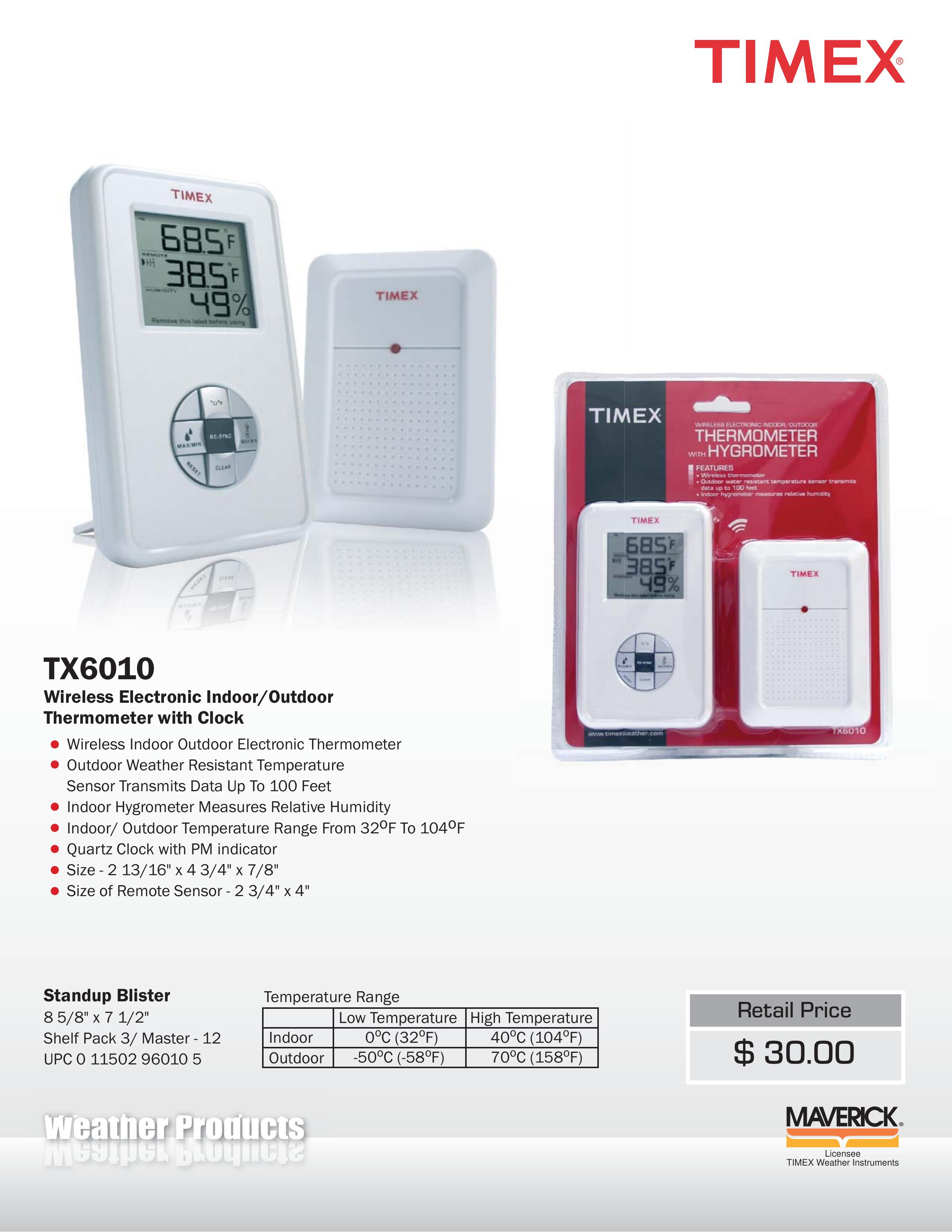 TIMEX Weather Products TX6010 Thermometer User Manual