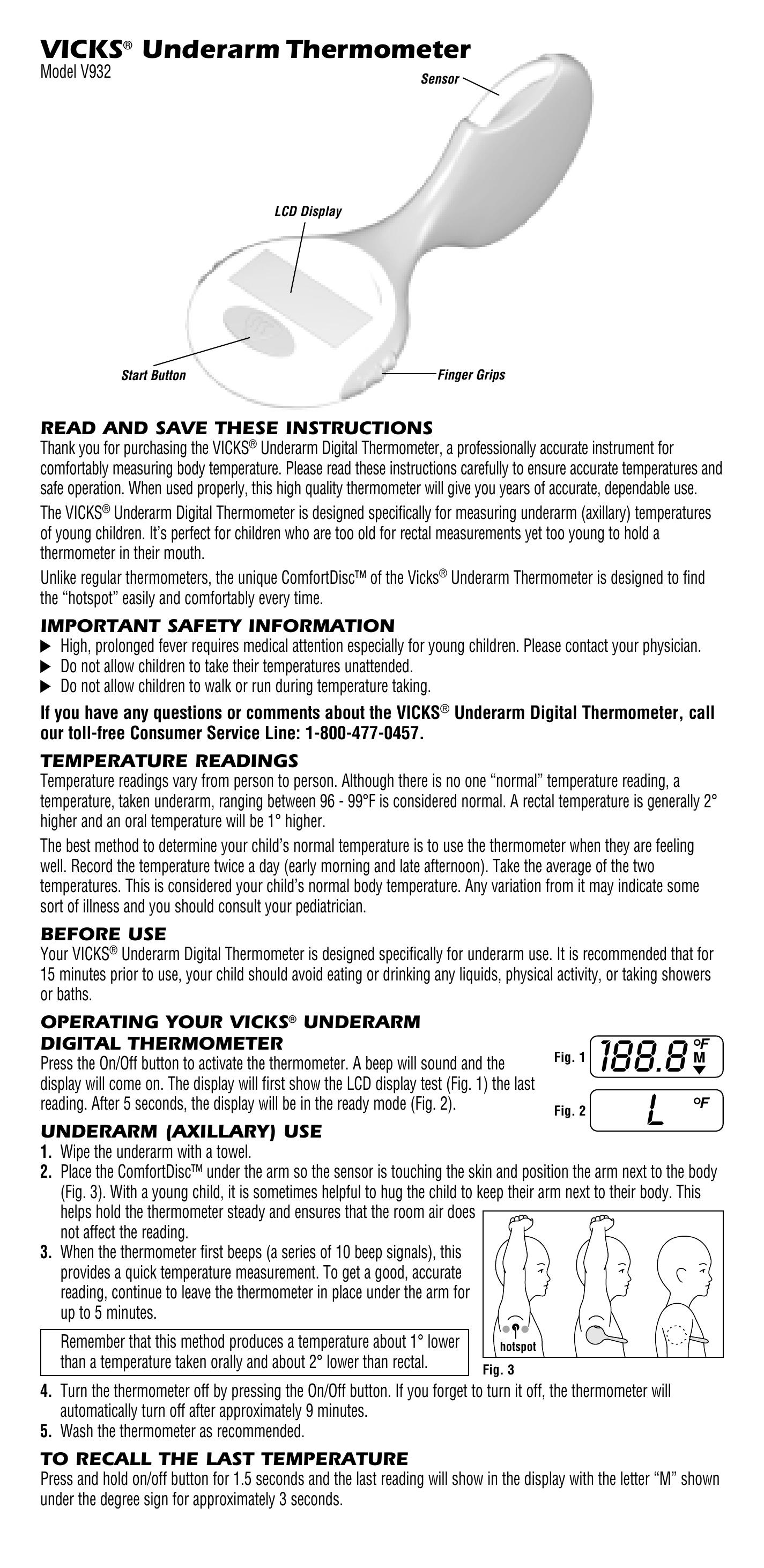 Vicks V932 Thermometer User Manual