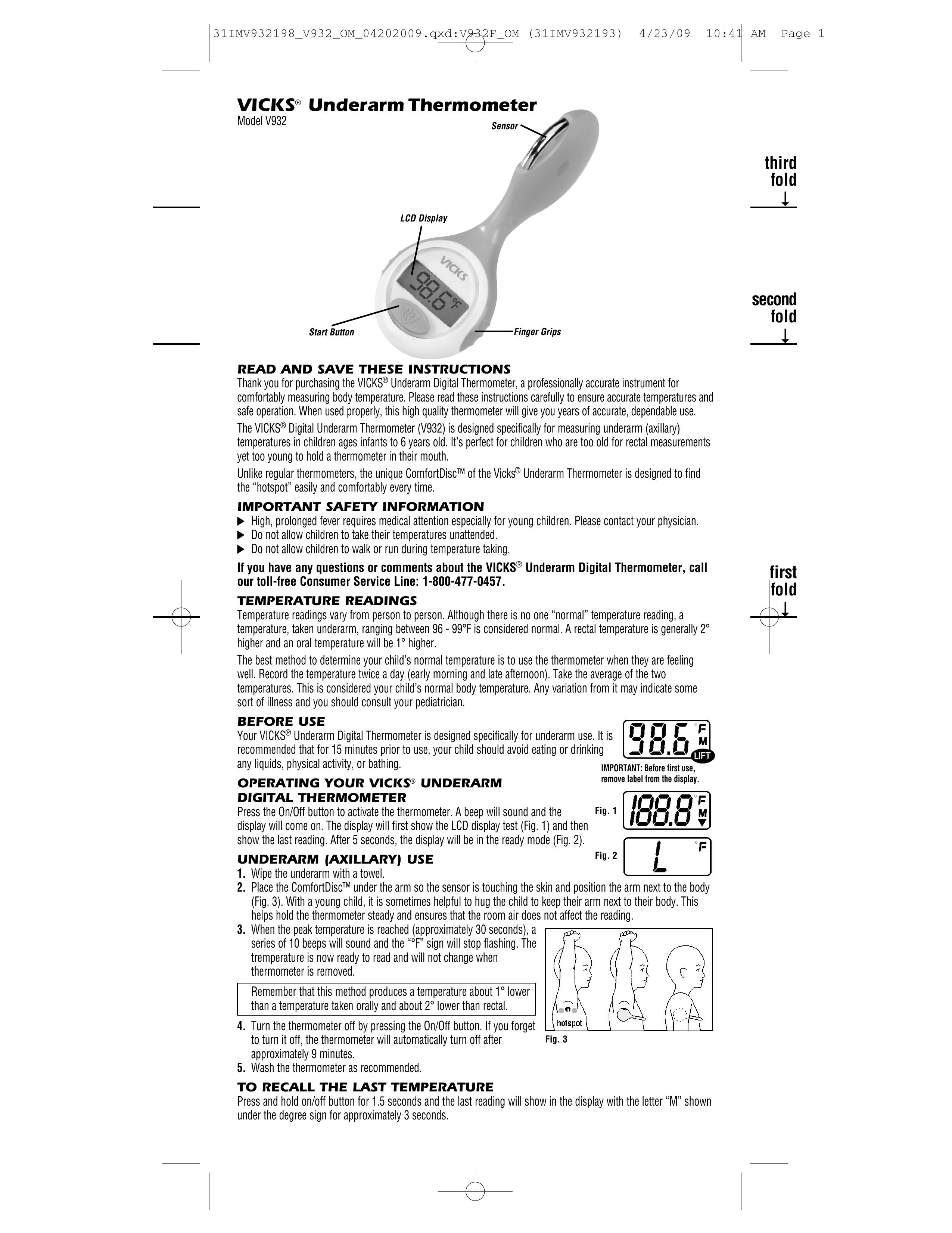 Vicks V932 Thermometer User Manual