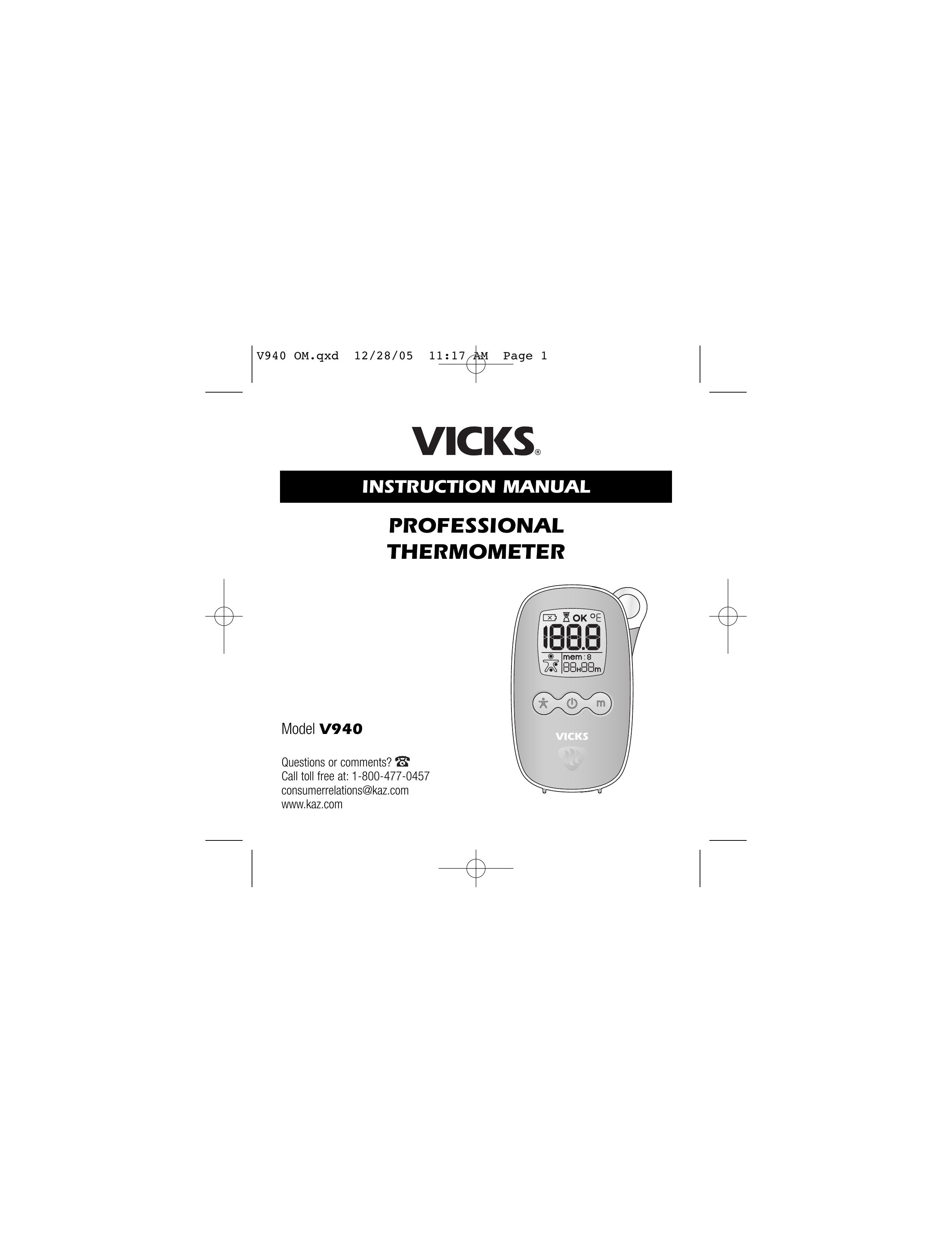 Vicks V940 Thermometer User Manual