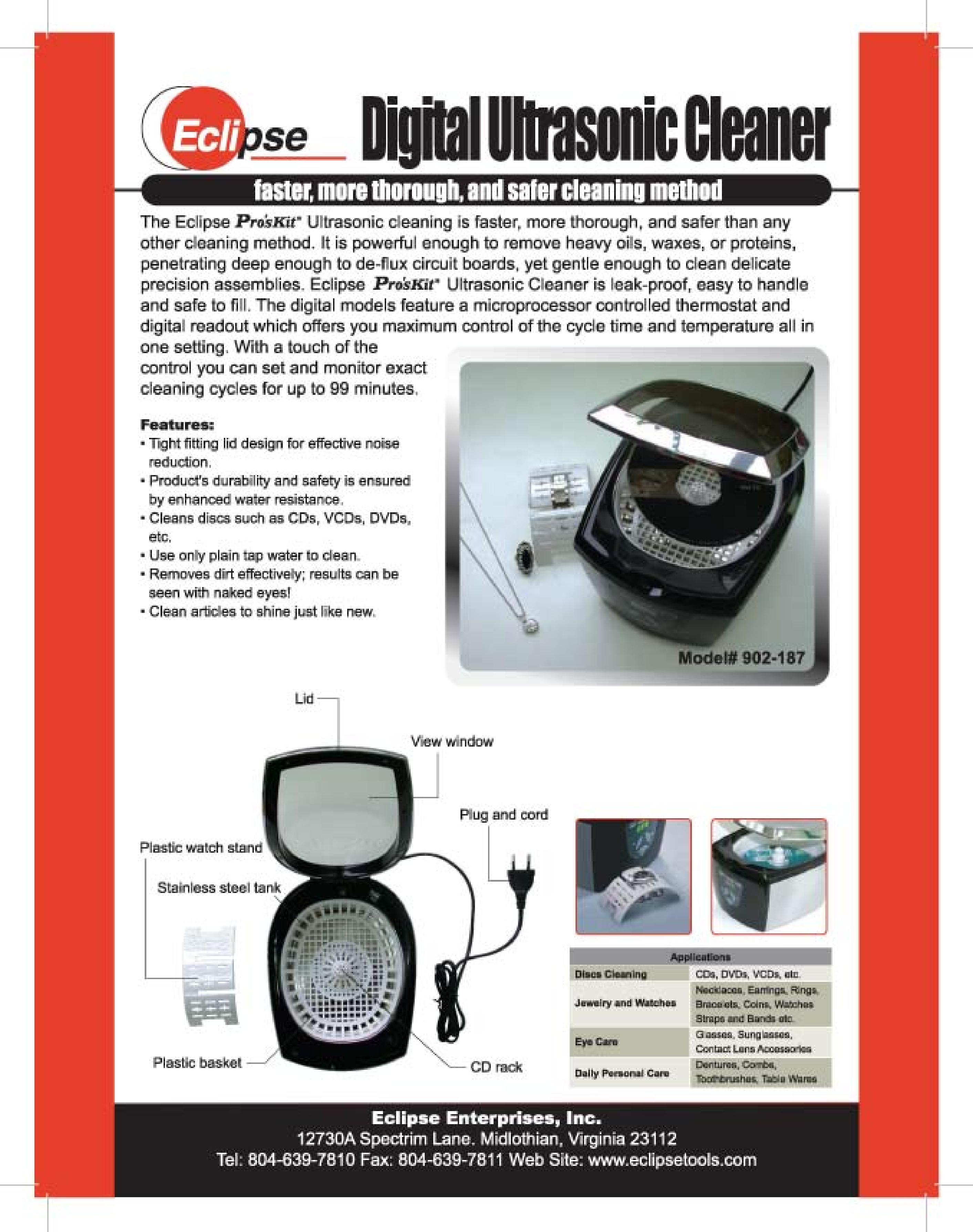 Eclipse - Fujitsu Ten 902-187 Ultrasonic Jewelry Cleaner User Manual