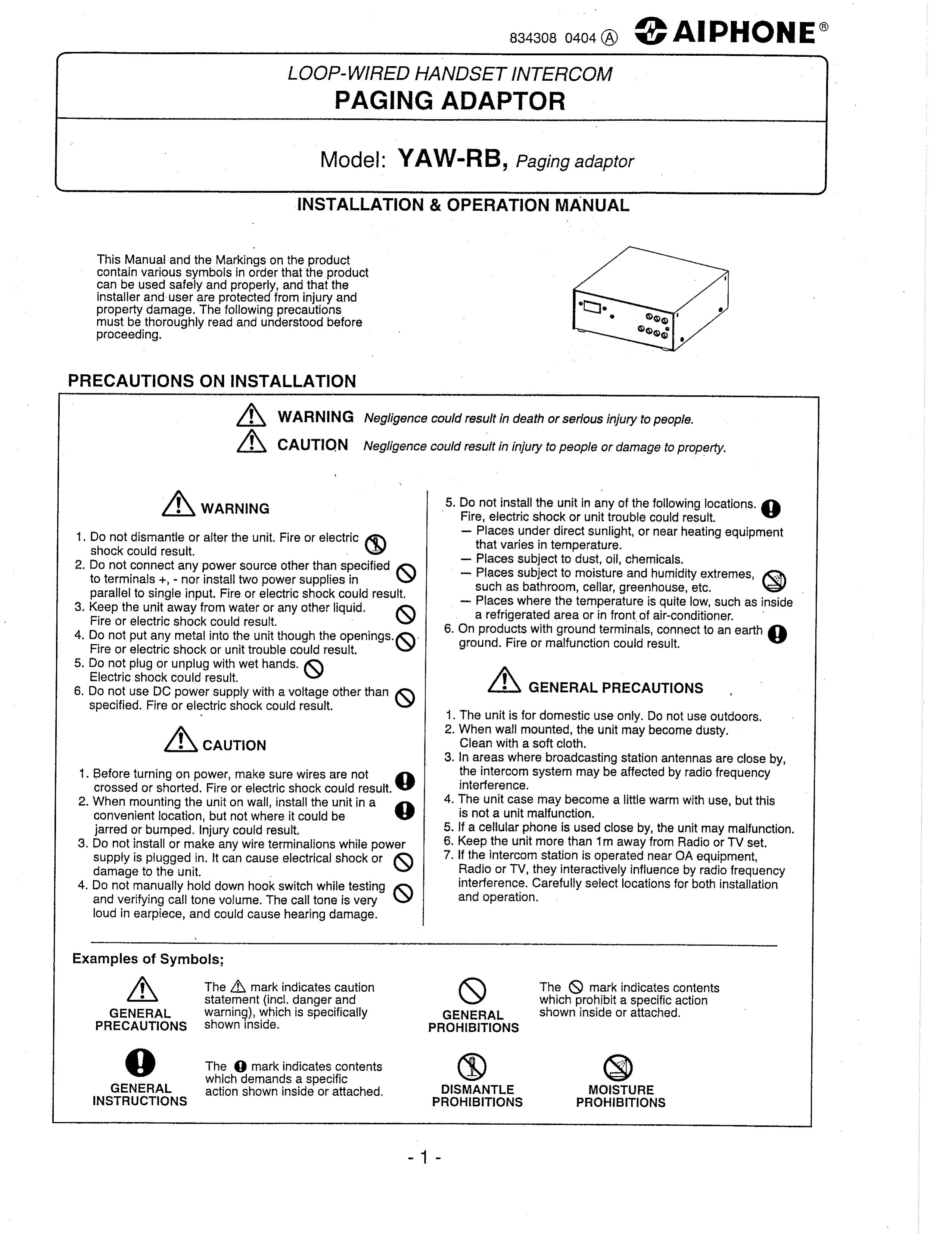 Aiphone YAW-RB Wheelchair User Manual
