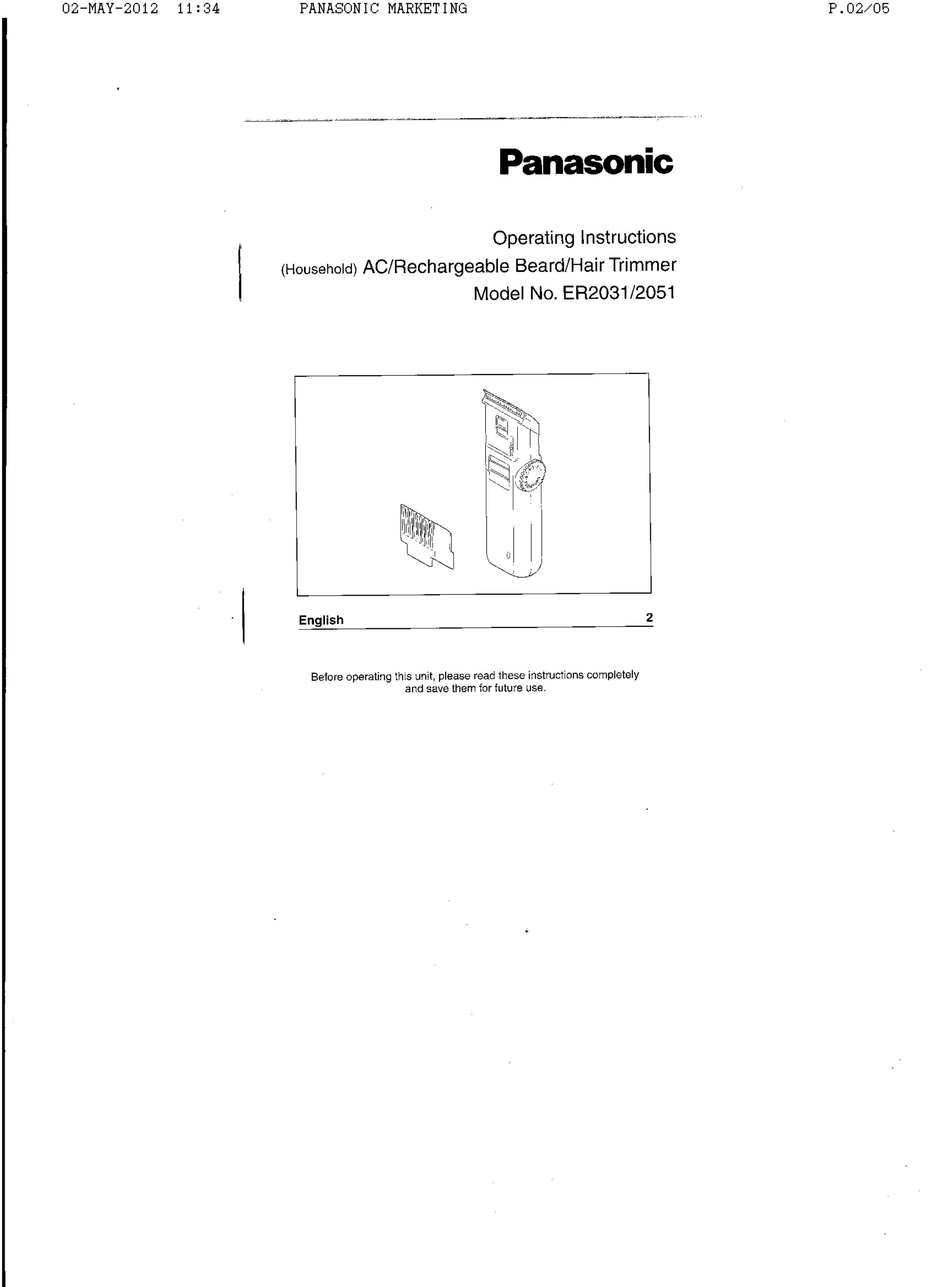 Panasonic ER2031/2051 Wheelchair User Manual