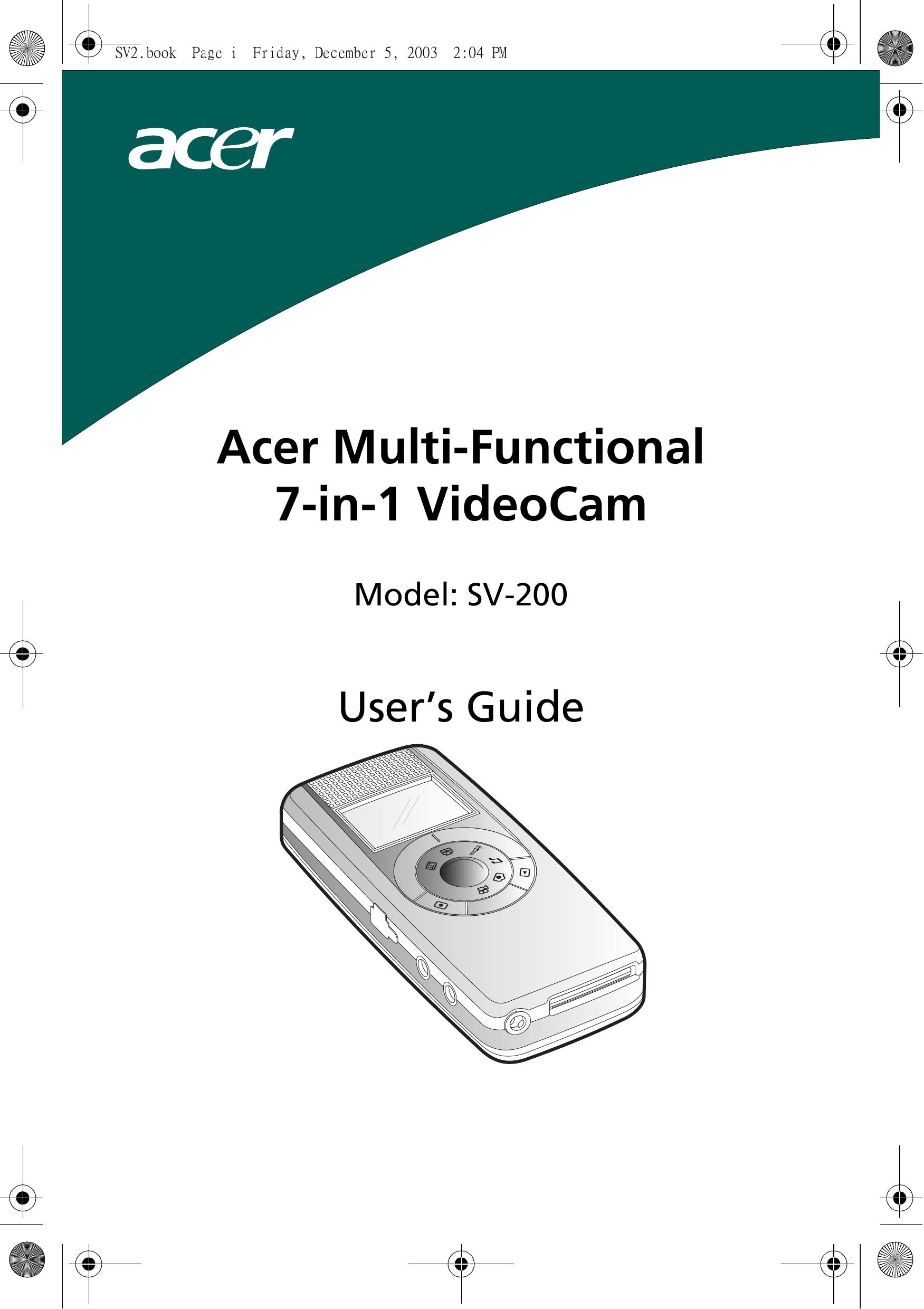 Acer SV-200 Camcorder User Manual