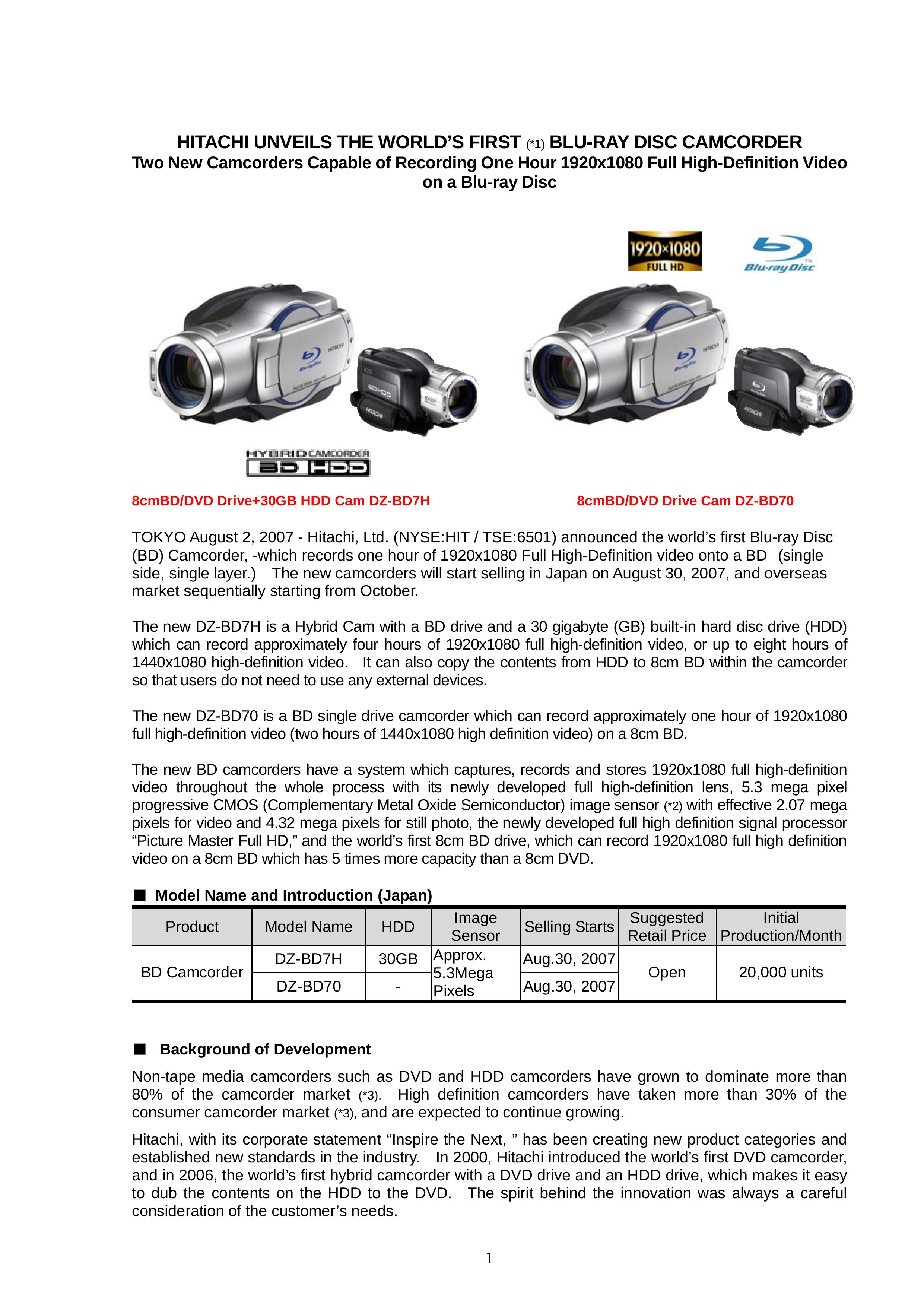 Hitachi DZ-BD70 Camcorder User Manual