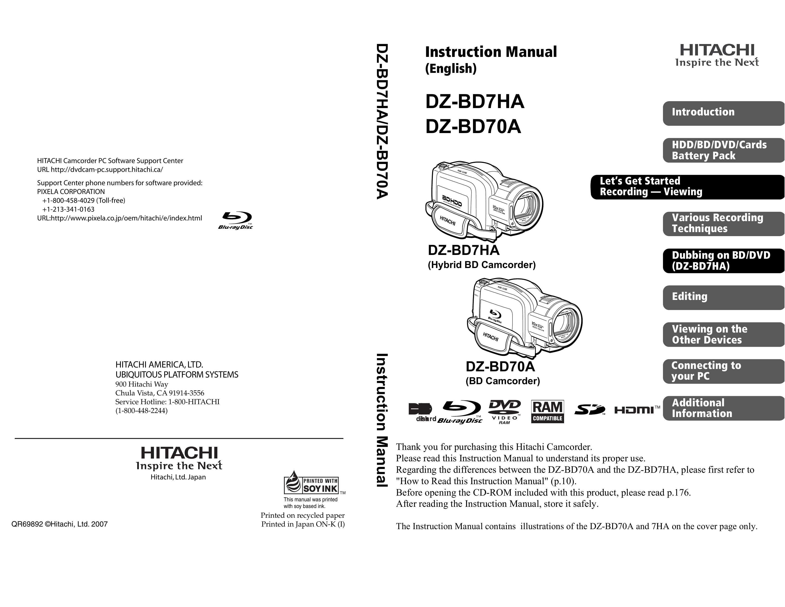 Hitachi DZ-BD70A Camcorder User Manual