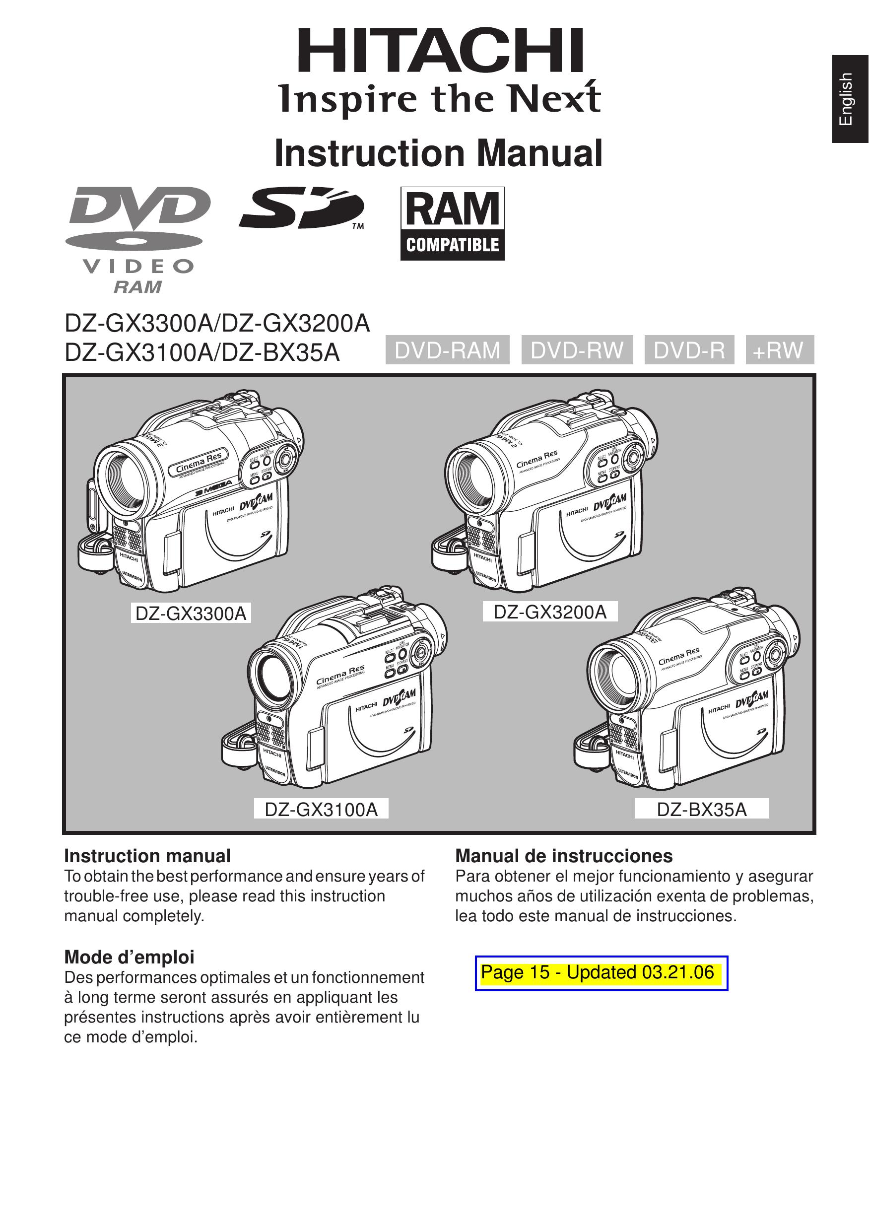 Hitachi DZ-BX35A Camcorder User Manual