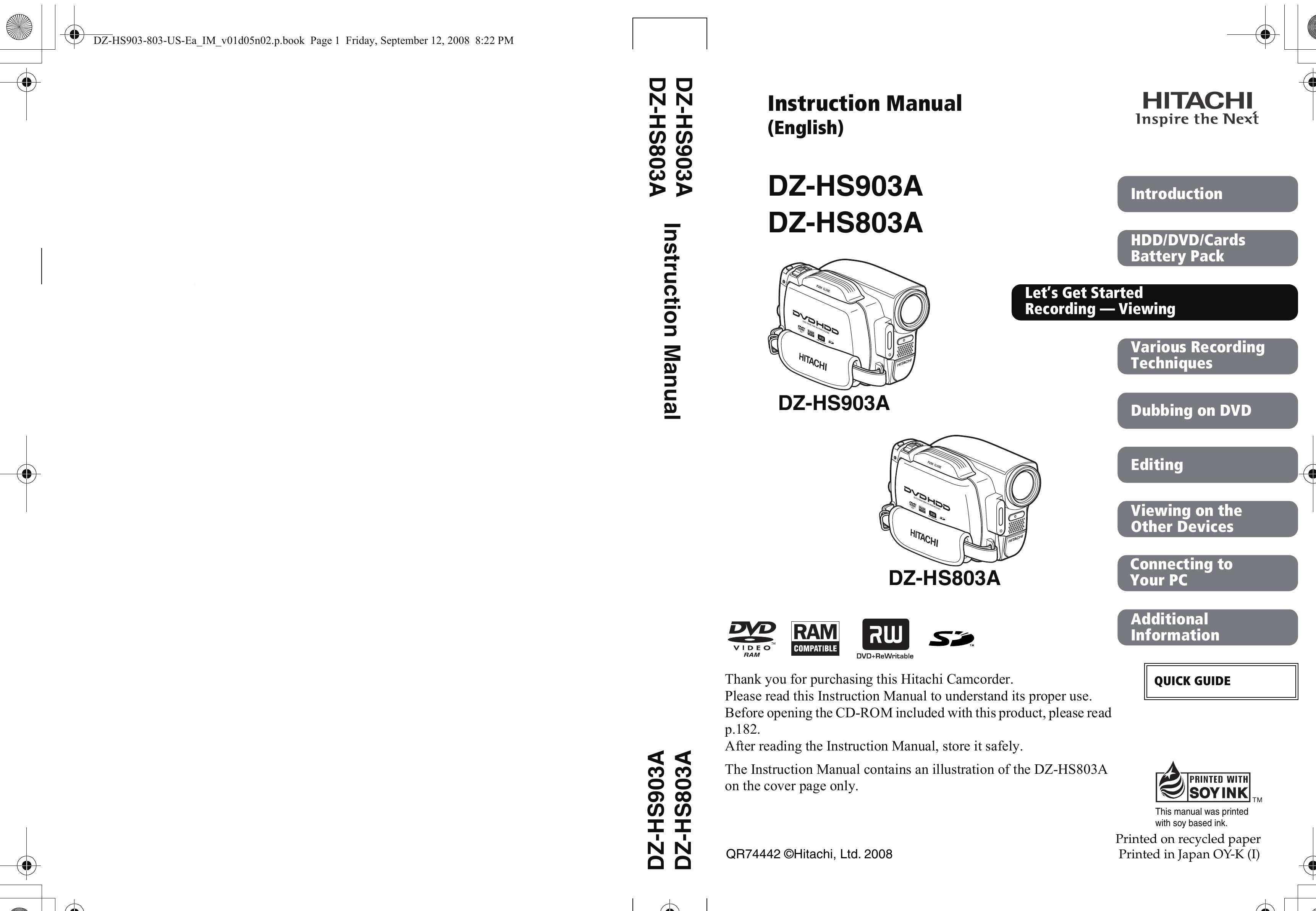 Hitachi DZ-HS803A Camcorder User Manual