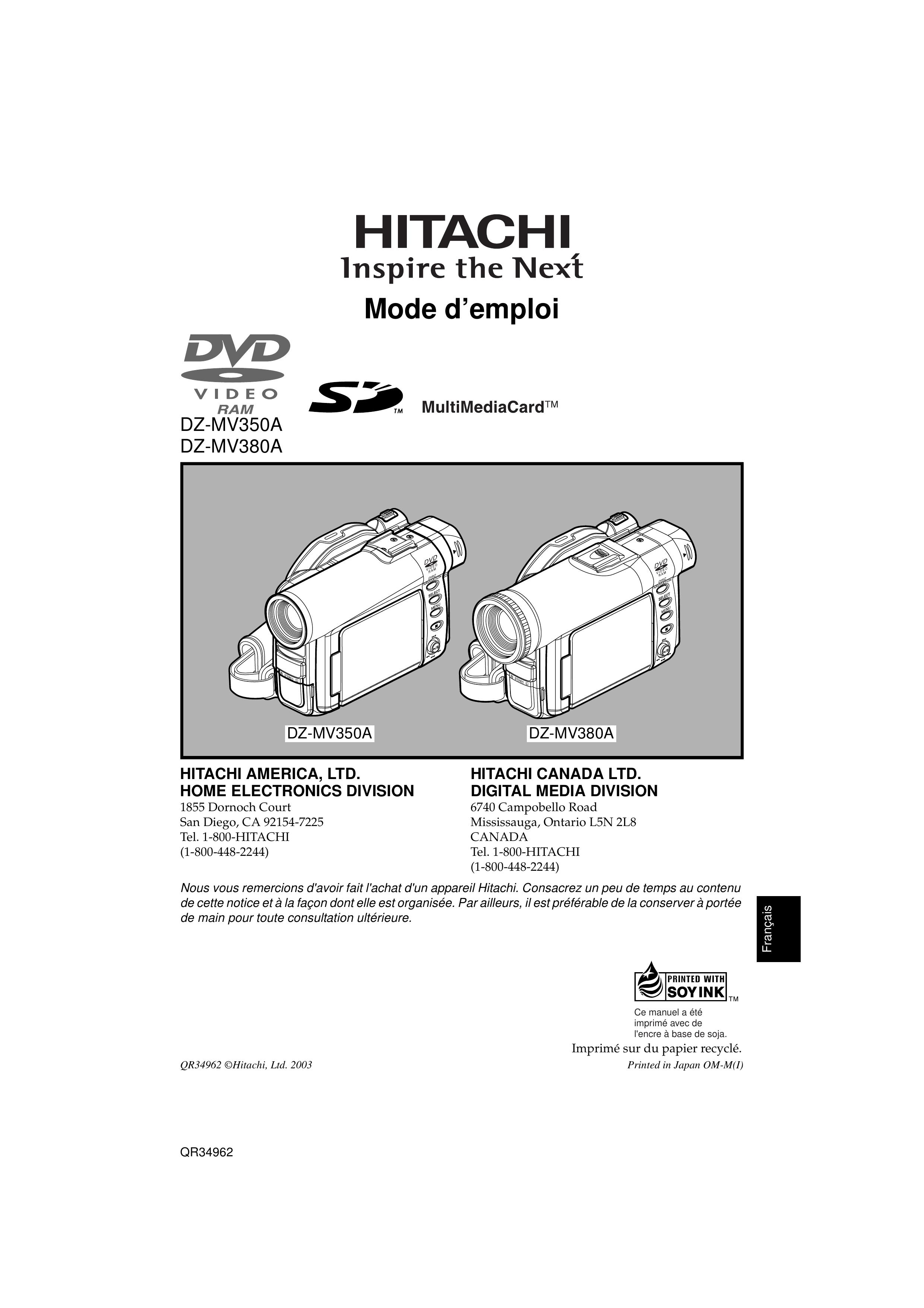 Hitachi DZ-MV380A Camcorder User Manual