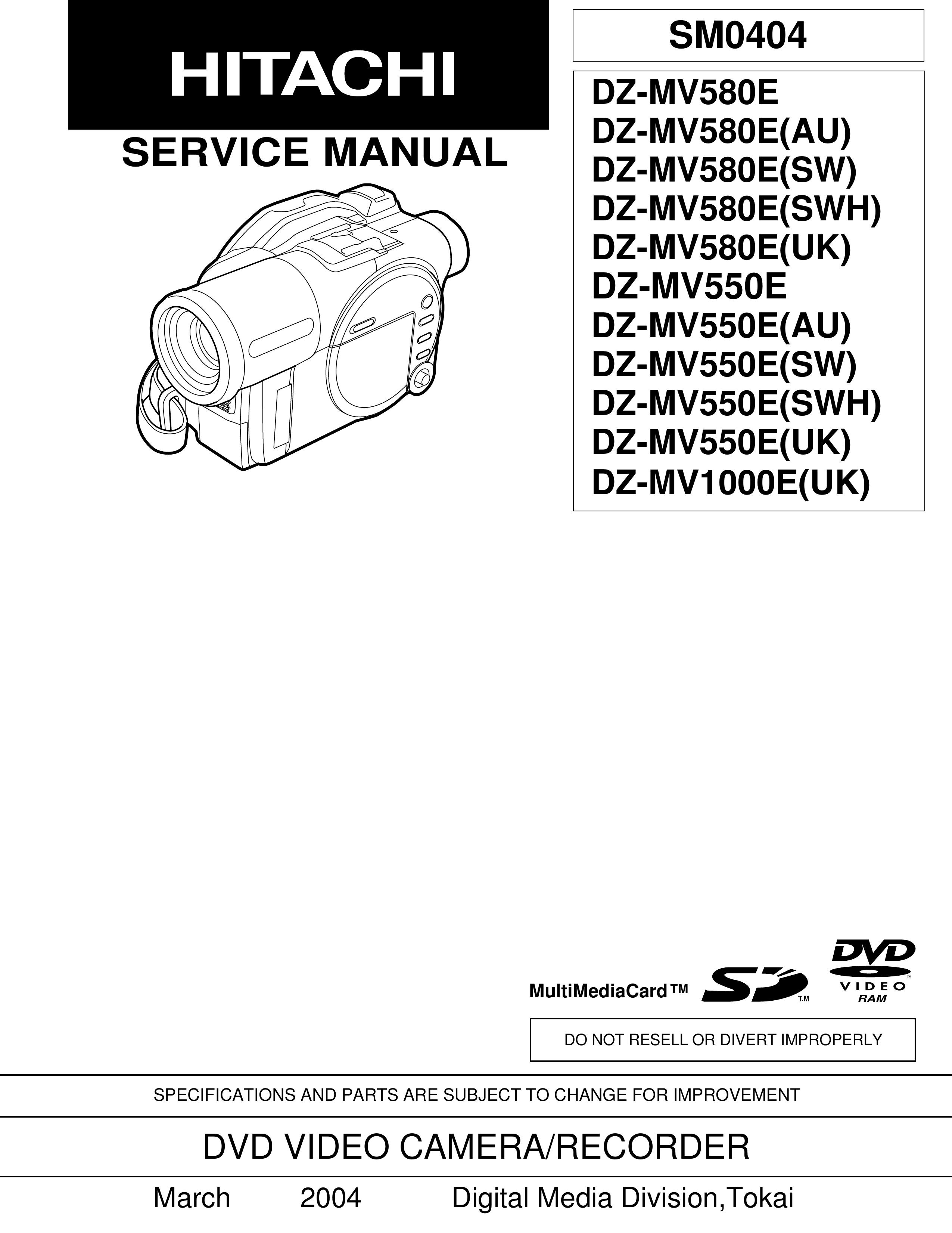 Hitachi DZ-MV580E DZ-MV580E(AU) DZ-MV580E(SW) DZ-MV580E(SWH) DZ-MV580E(UK) DZ-MV550E DZ-MV550E(AU) DZ-MV550E(SW) DZ-MV550E(SWH) DZ-MV550E(UK) Camcorder User Manual