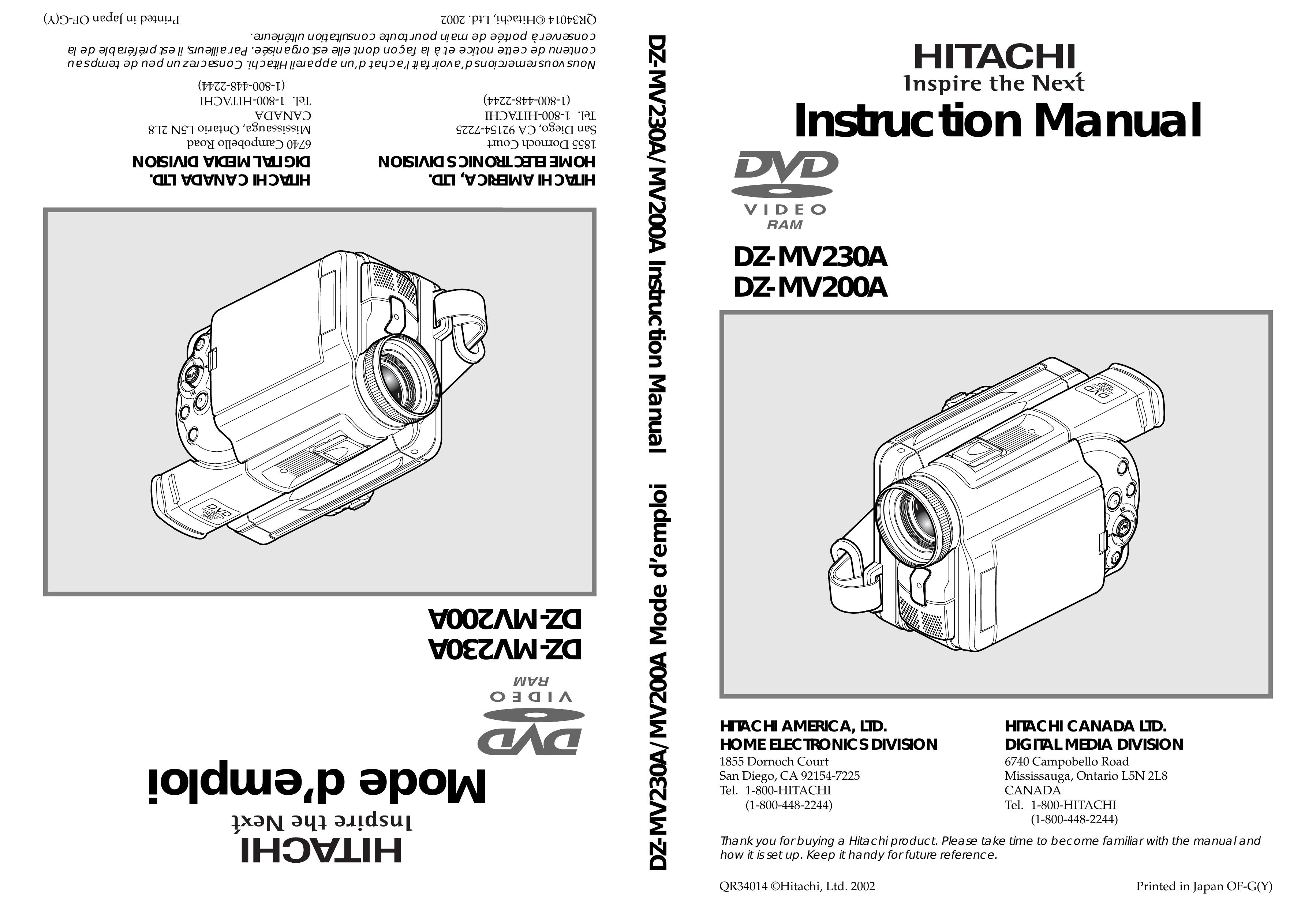 Hitachi DZMV200A Camcorder User Manual