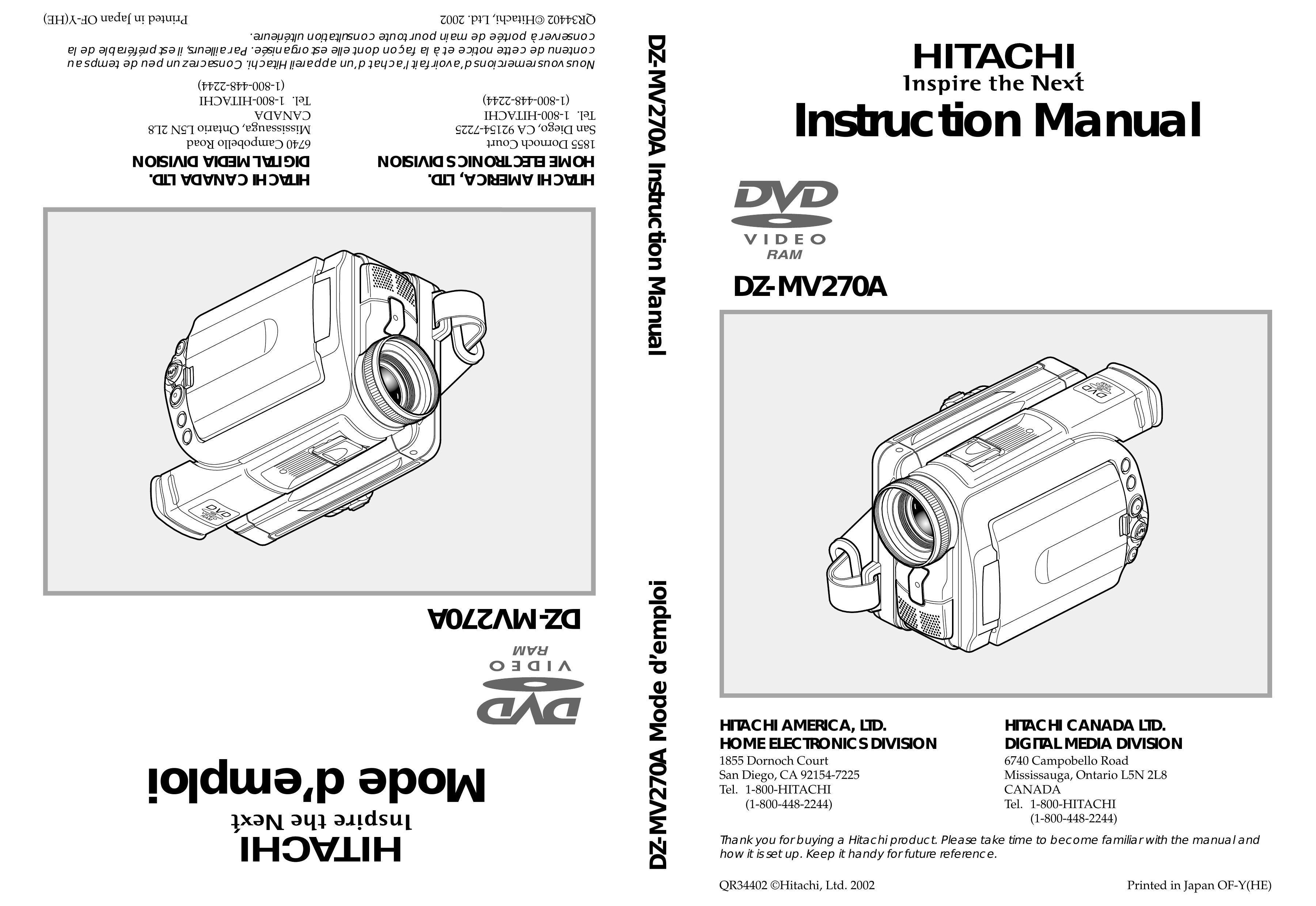 Hitachi DZMV270A Camcorder User Manual