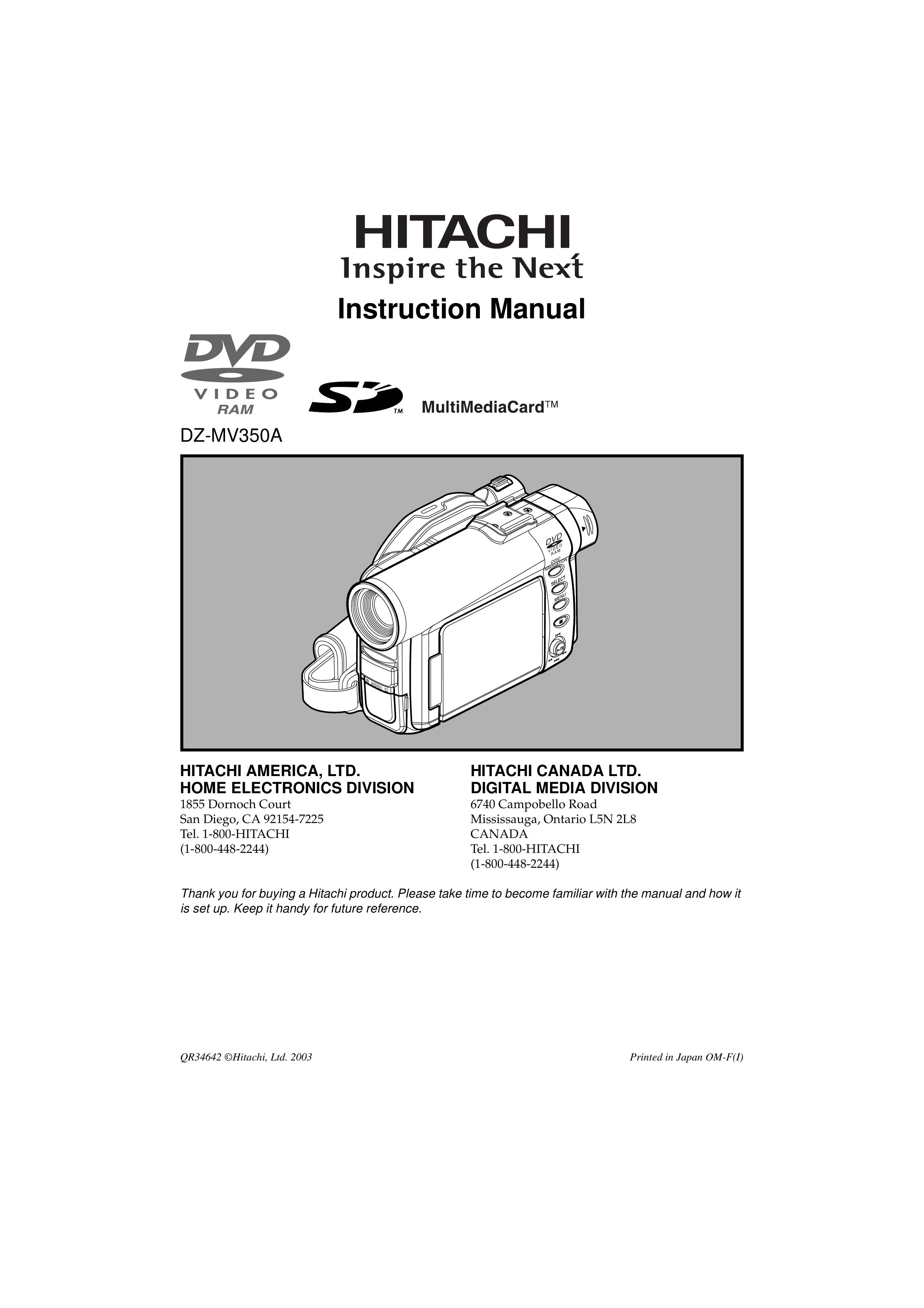Hitachi DZMV350A Camcorder User Manual