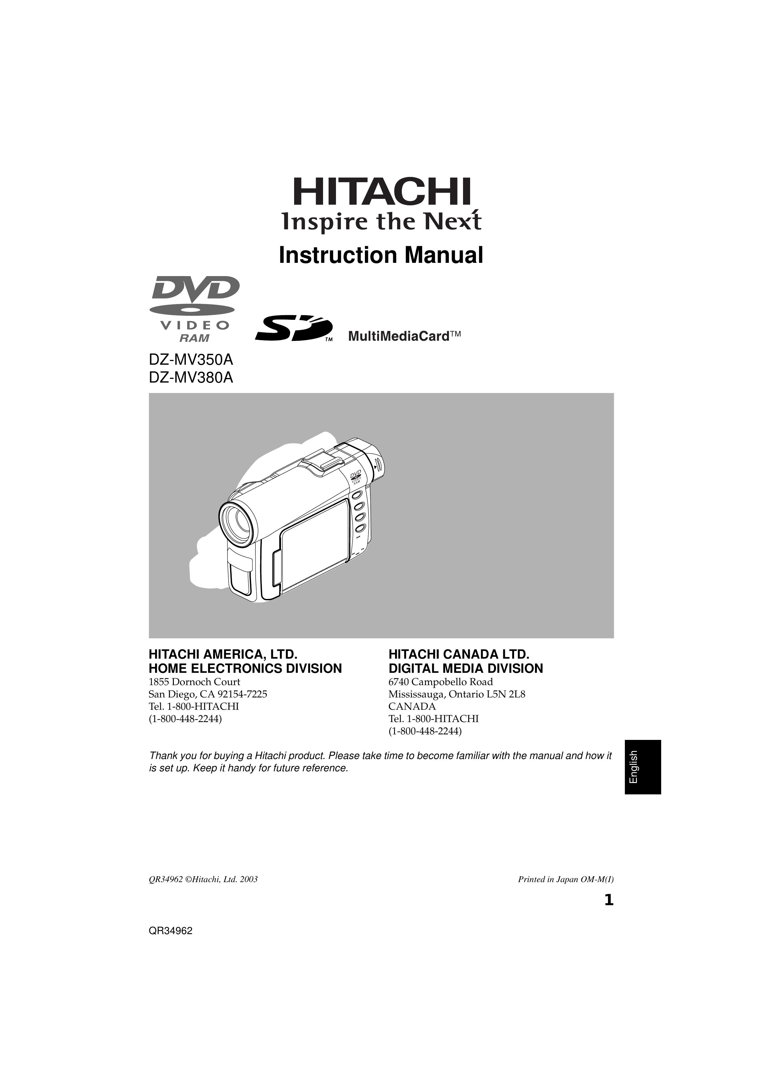 Hitachi DZMV380A Camcorder User Manual