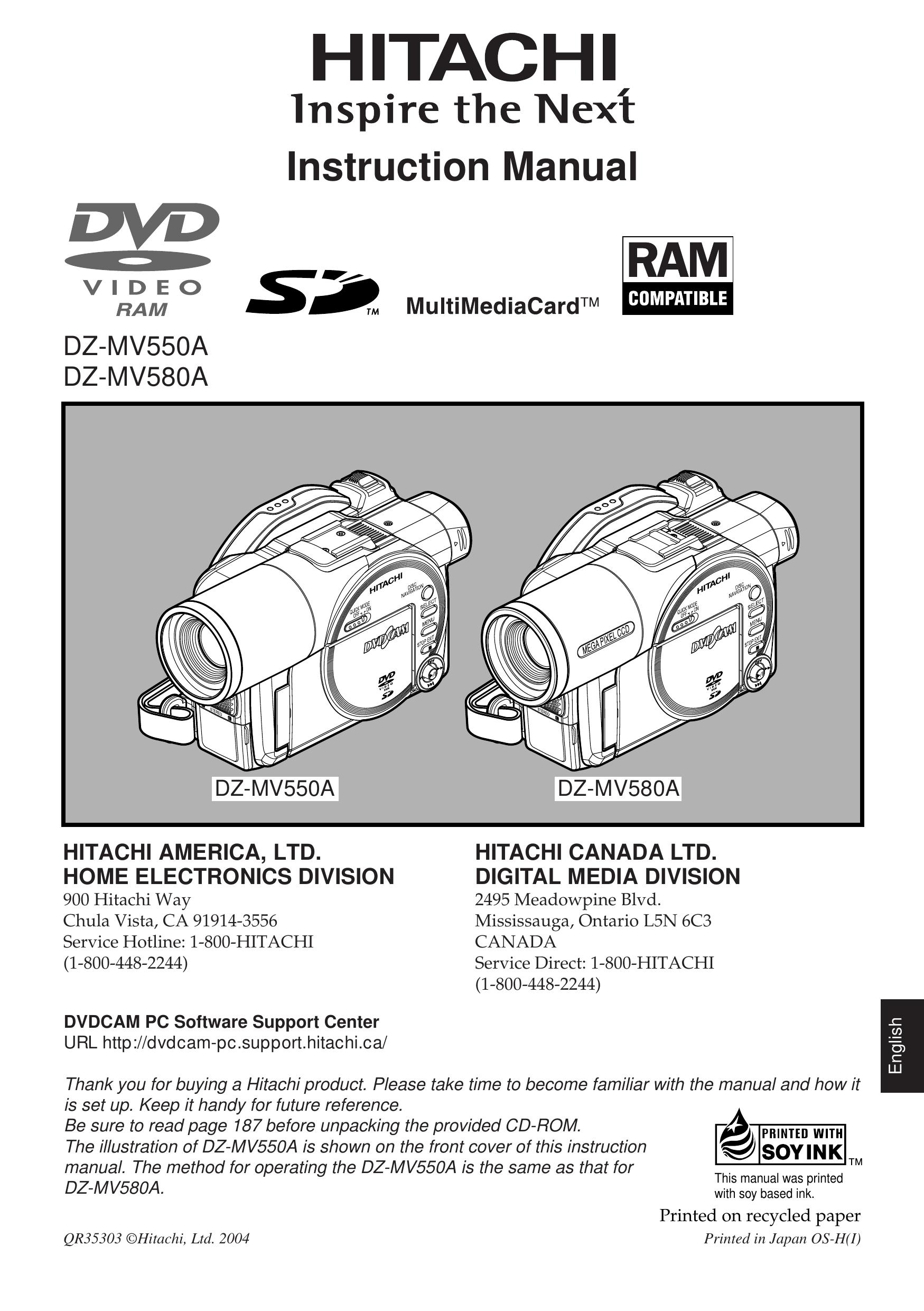 Hitachi DZMV550A Camcorder User Manual