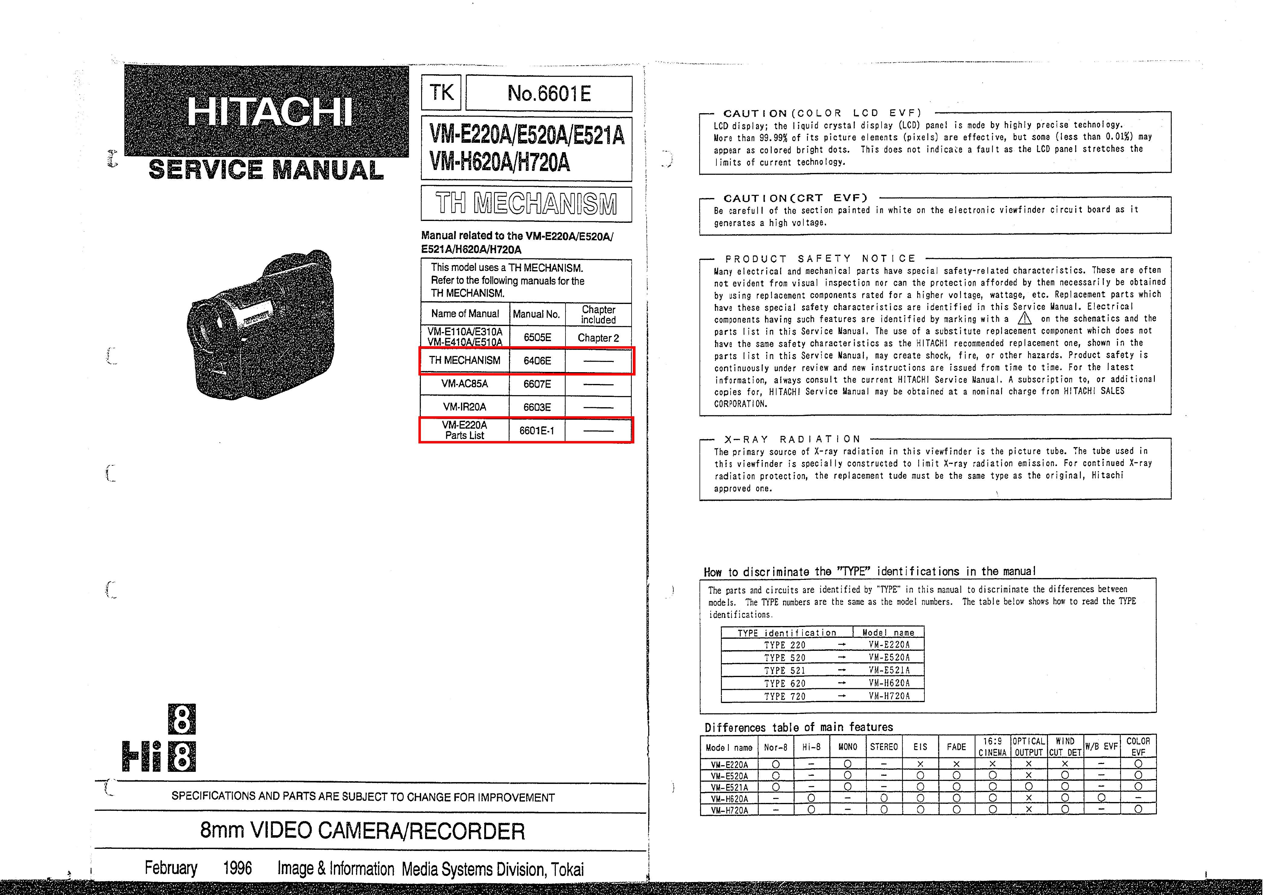 Hitachi E520A Camcorder User Manual