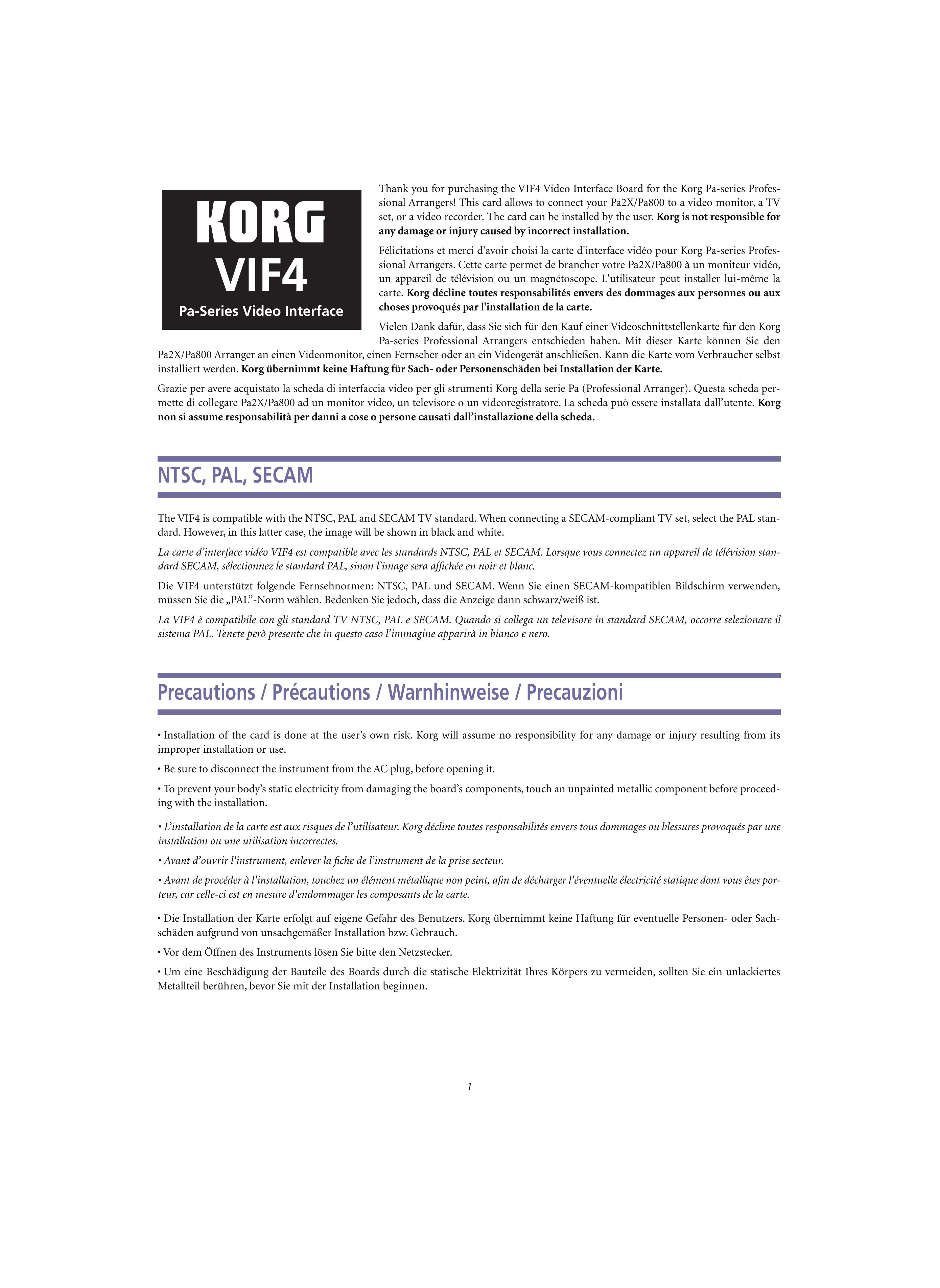 Korg VIF4 Camcorder User Manual