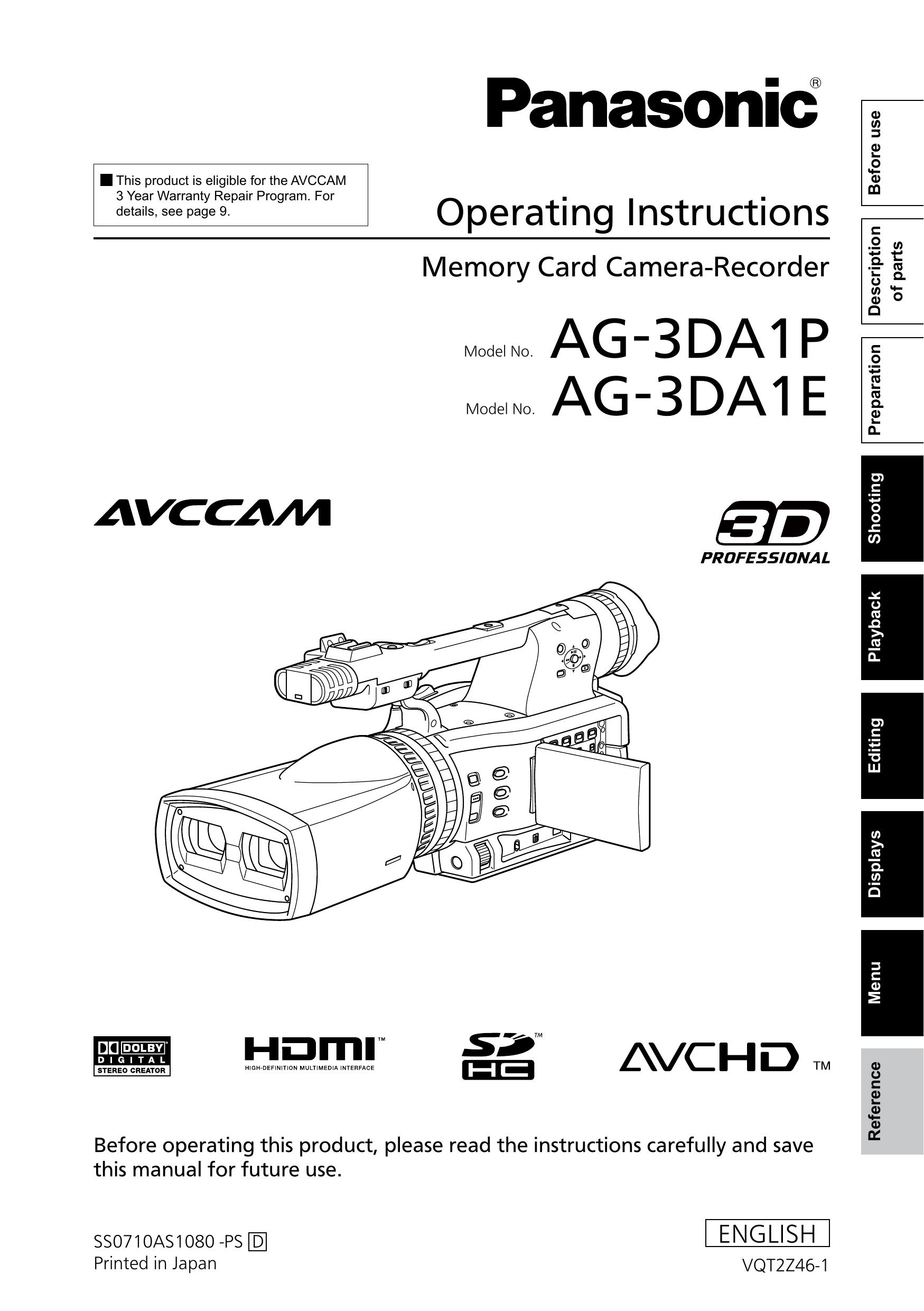 Panasonic AG-3DA1E Camcorder User Manual