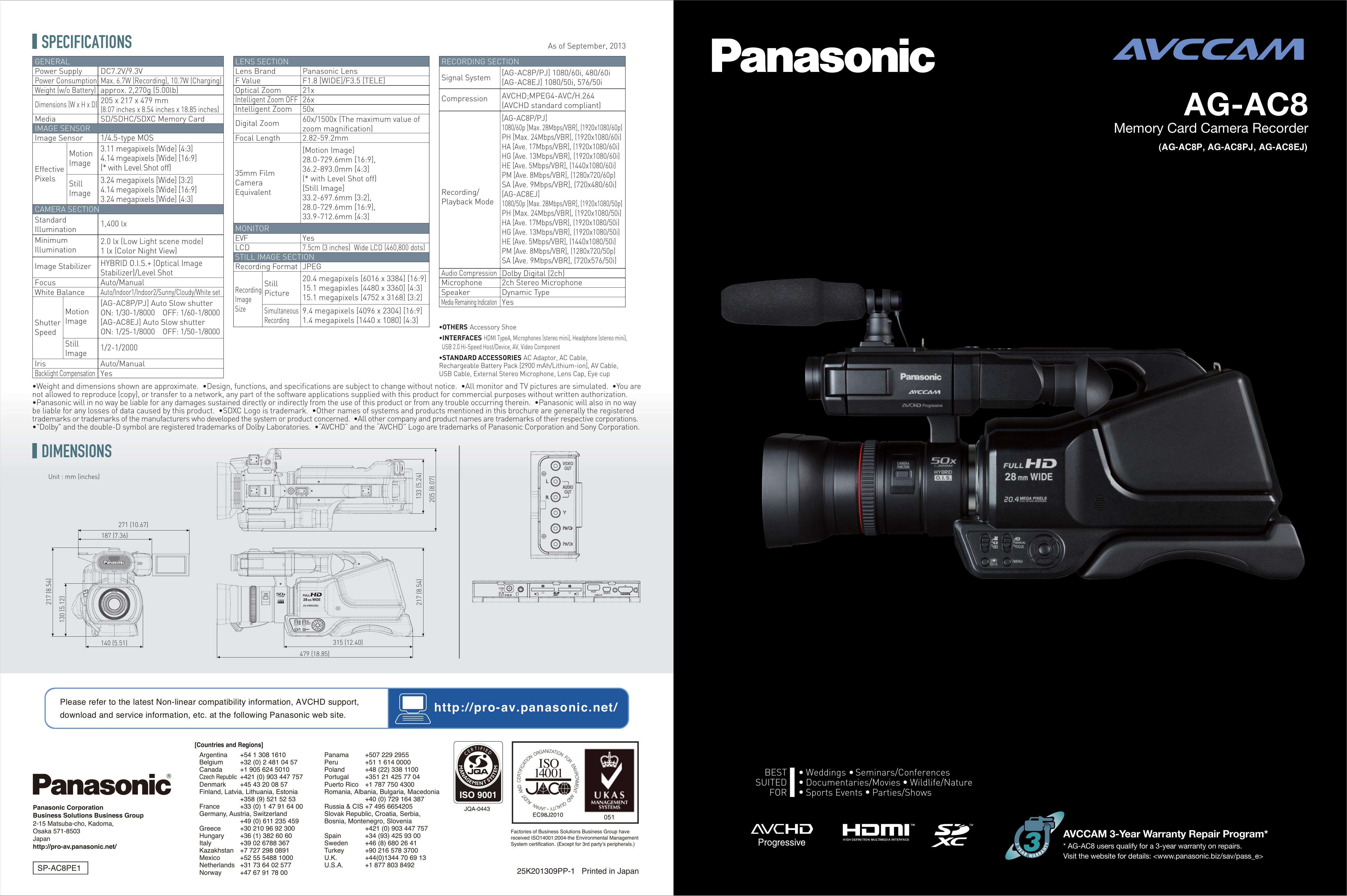 Panasonic AG-AC8EJ Camcorder User Manual