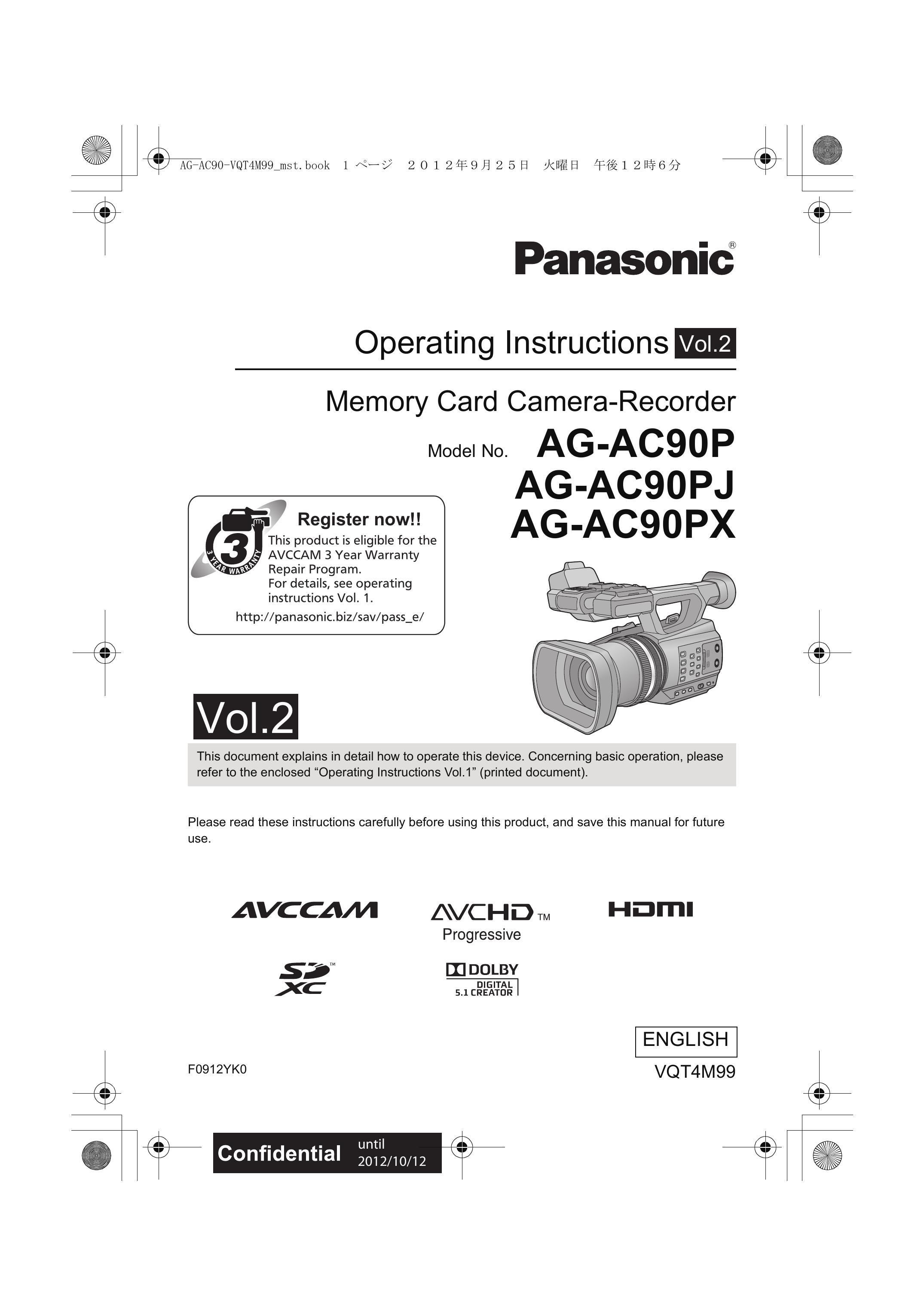 Panasonic AG-AC90P Camcorder User Manual