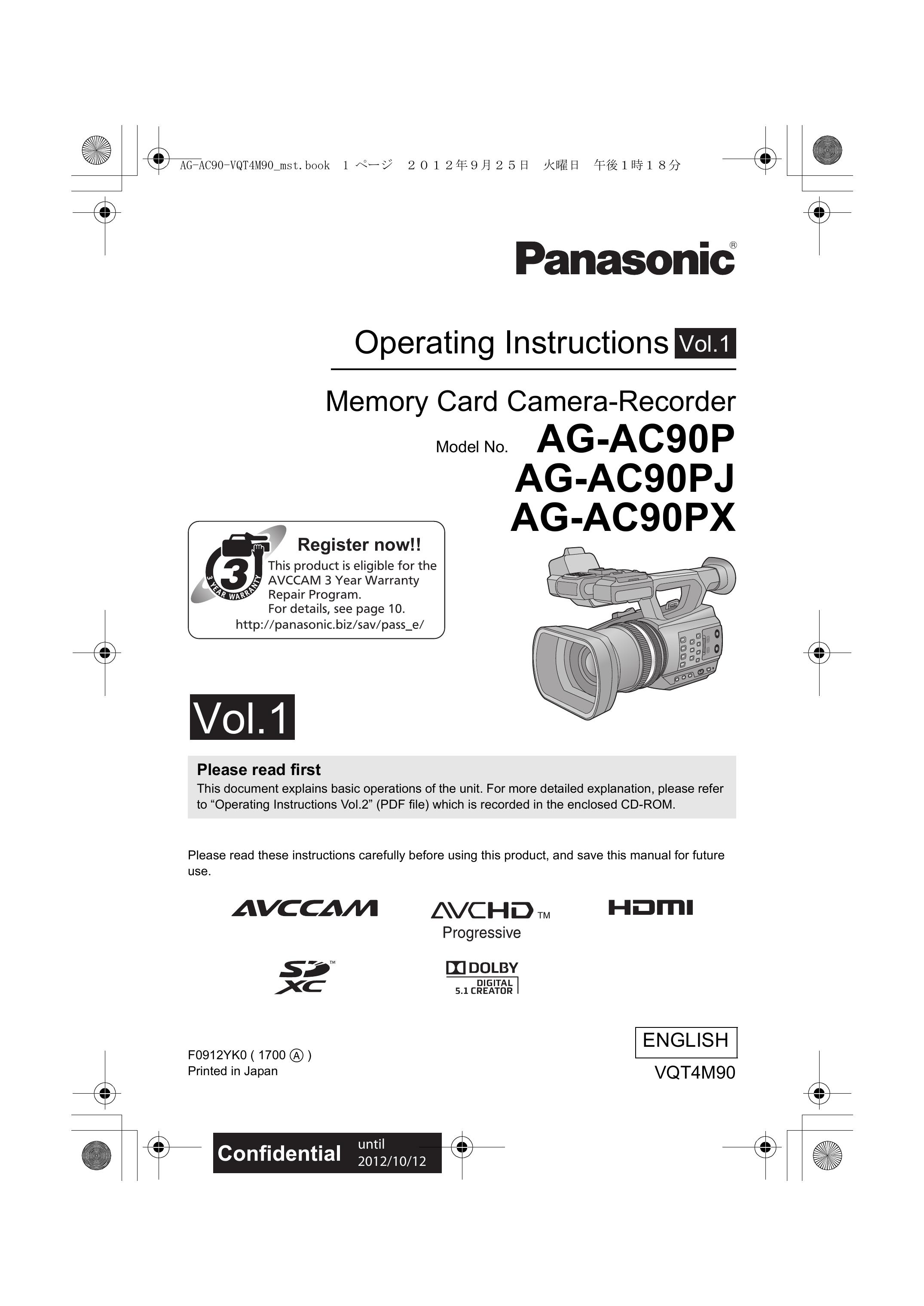 Panasonic AG-AC90PJ Camcorder User Manual