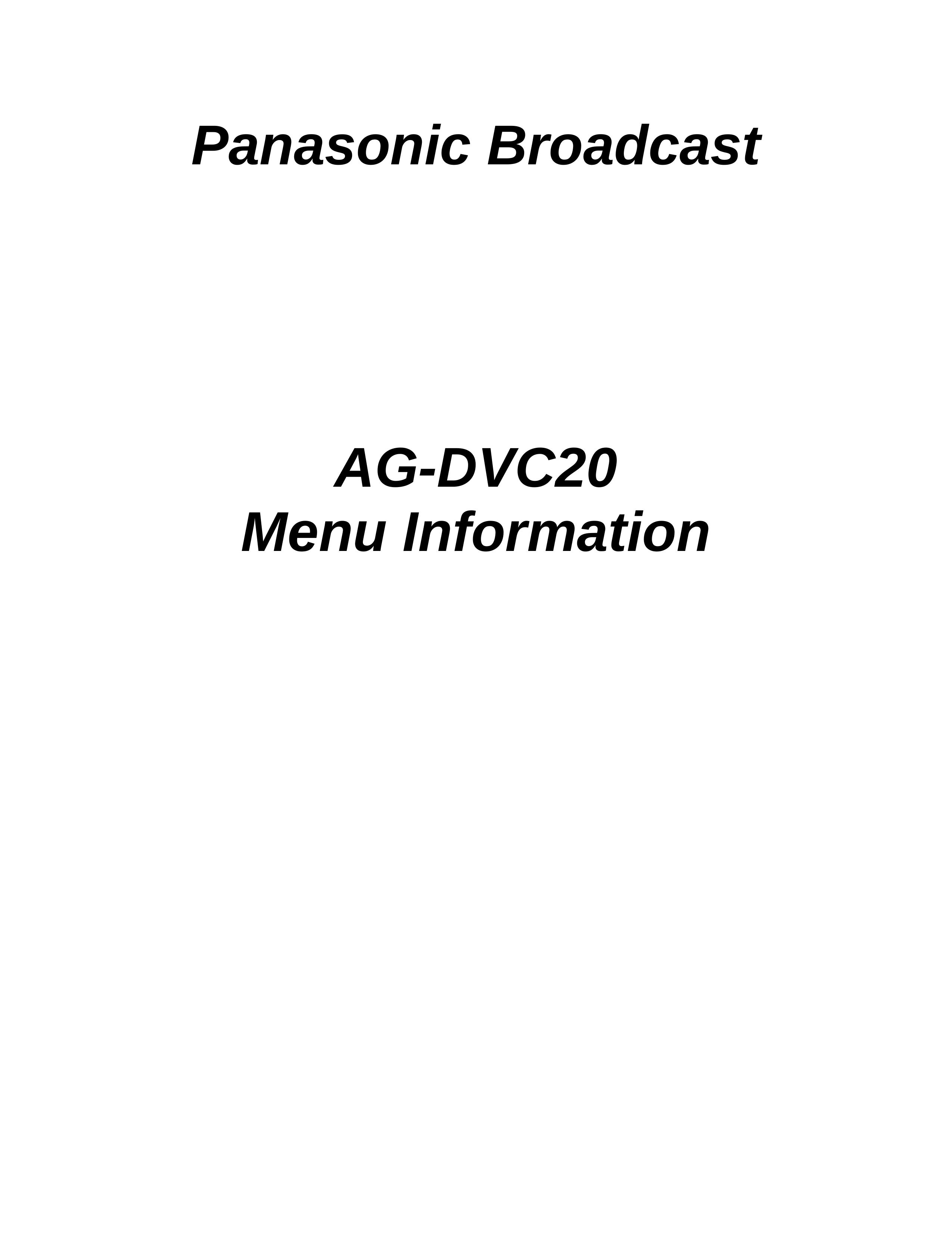 Panasonic AG-DVC20 Camcorder User Manual