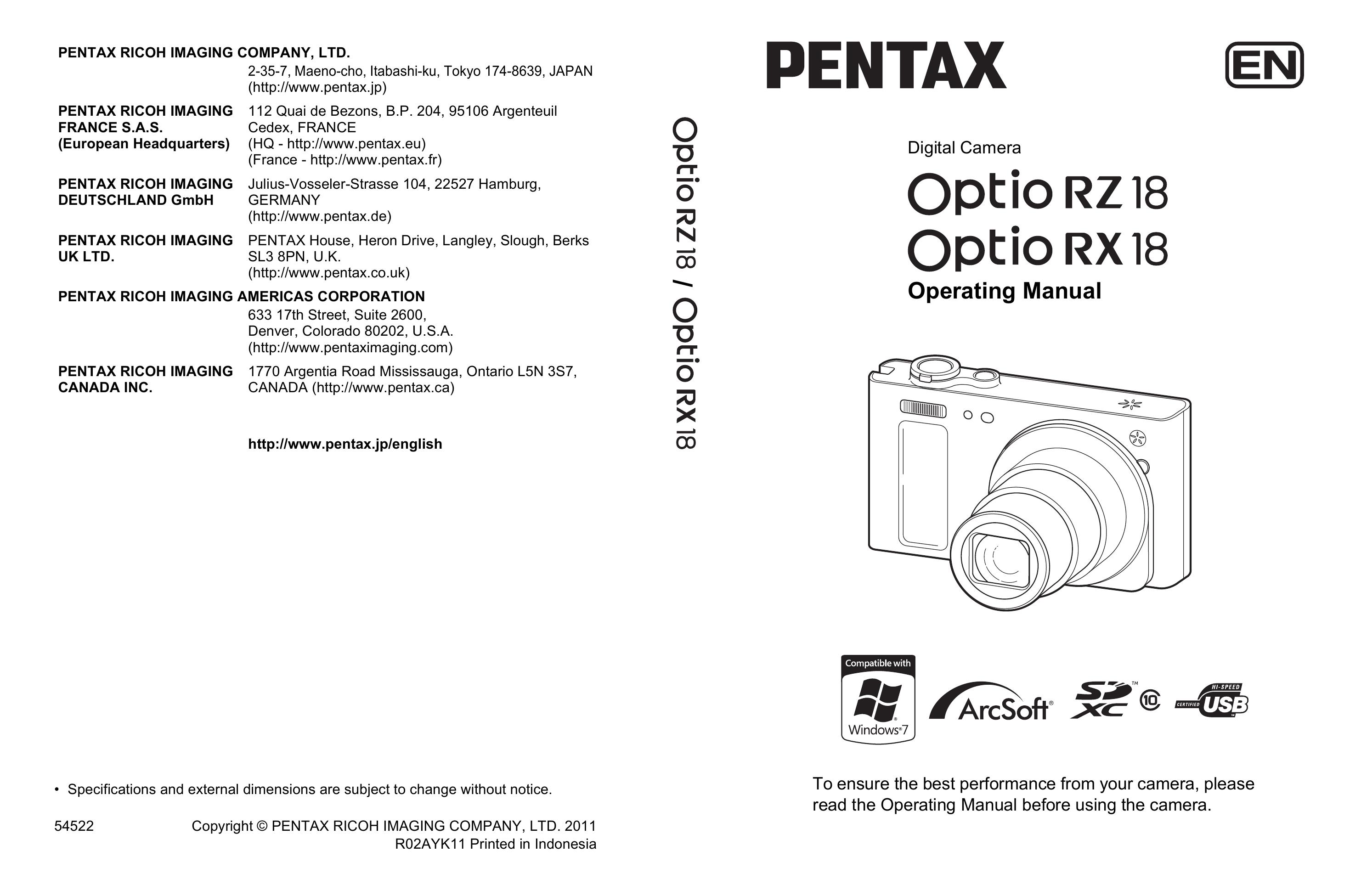 Pentax Optio RX18 Camcorder User Manual