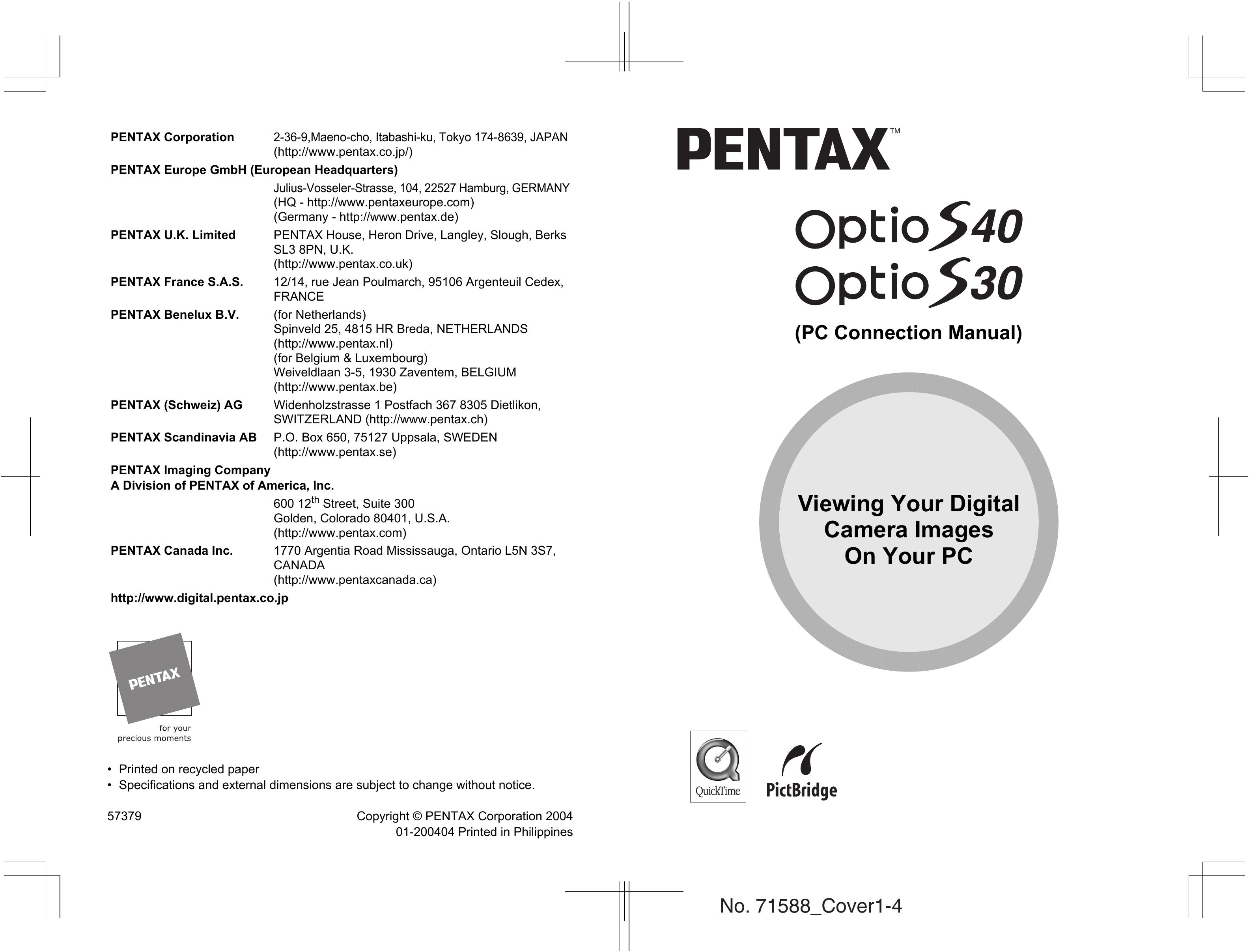Pentax S30 Camcorder User Manual