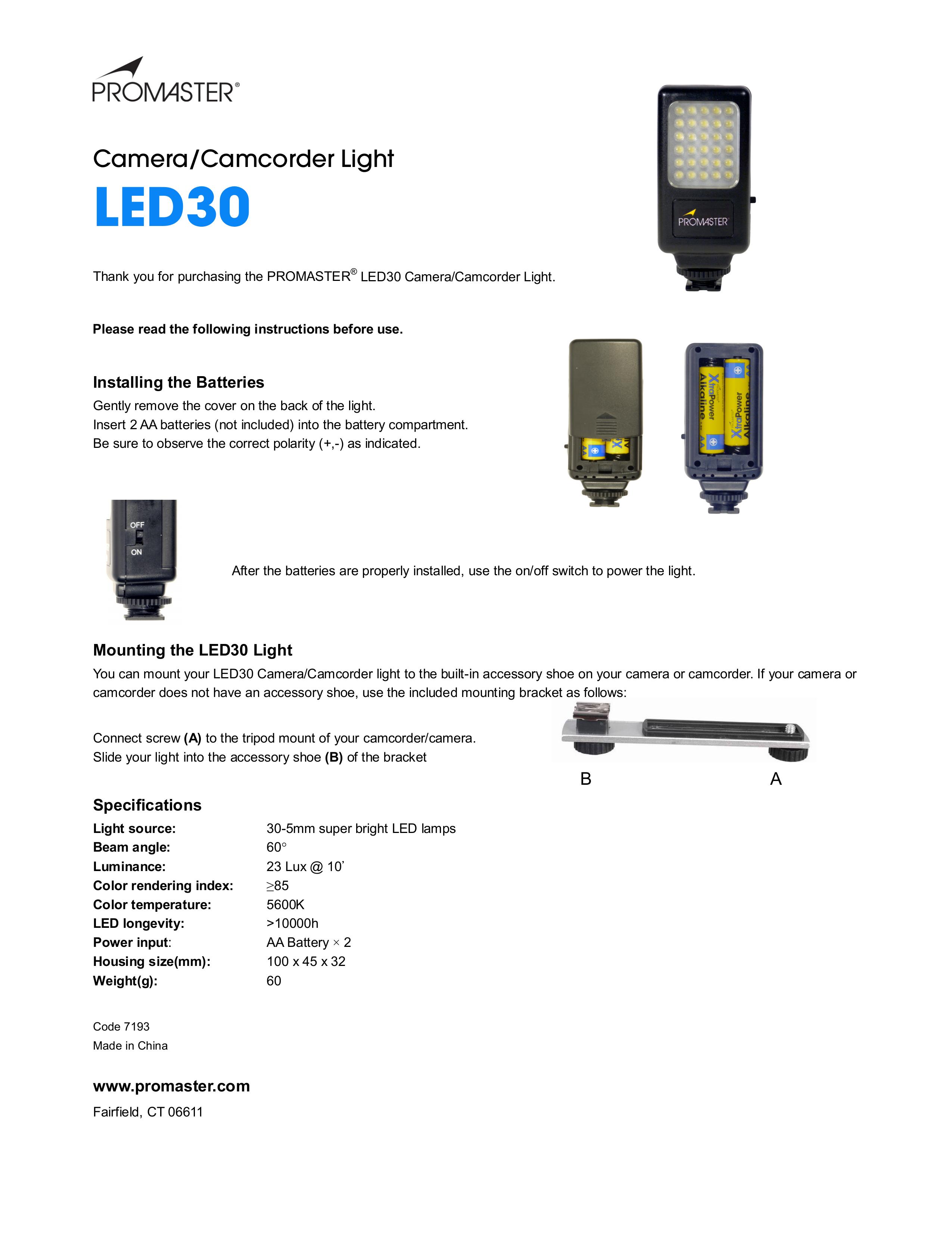 ProMaster LED30 Camcorder User Manual