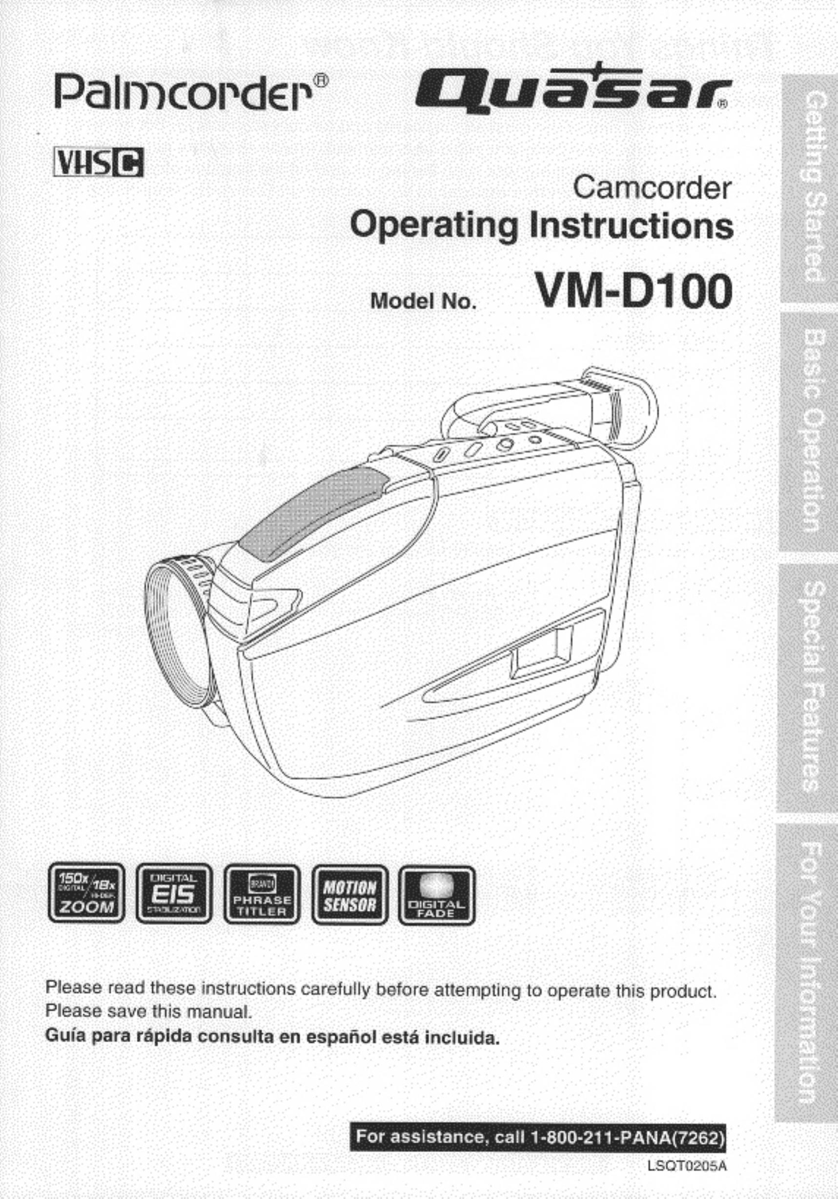 Quasar VM-D100 Camcorder User Manual