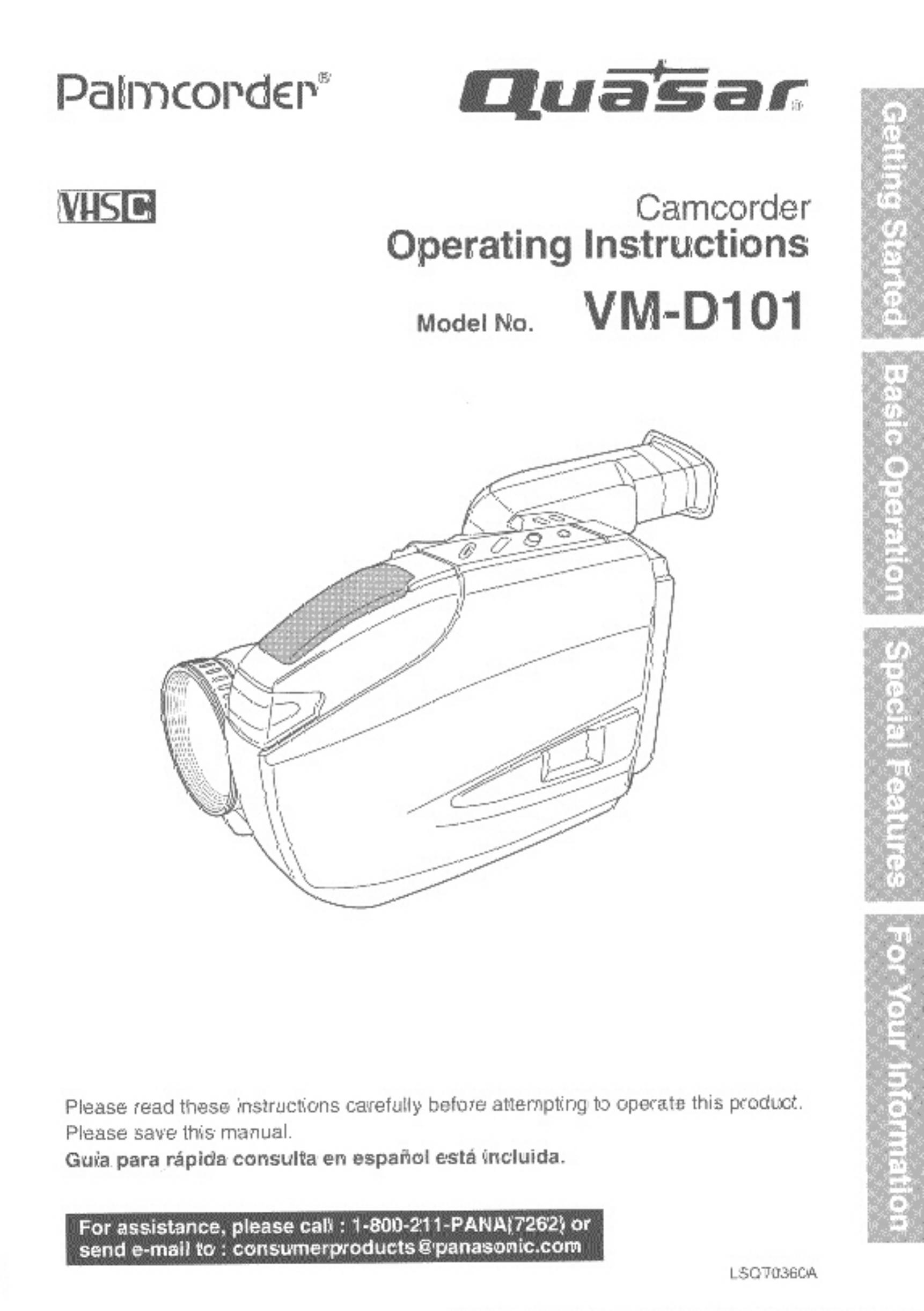 Quasar VM-D101 Camcorder User Manual